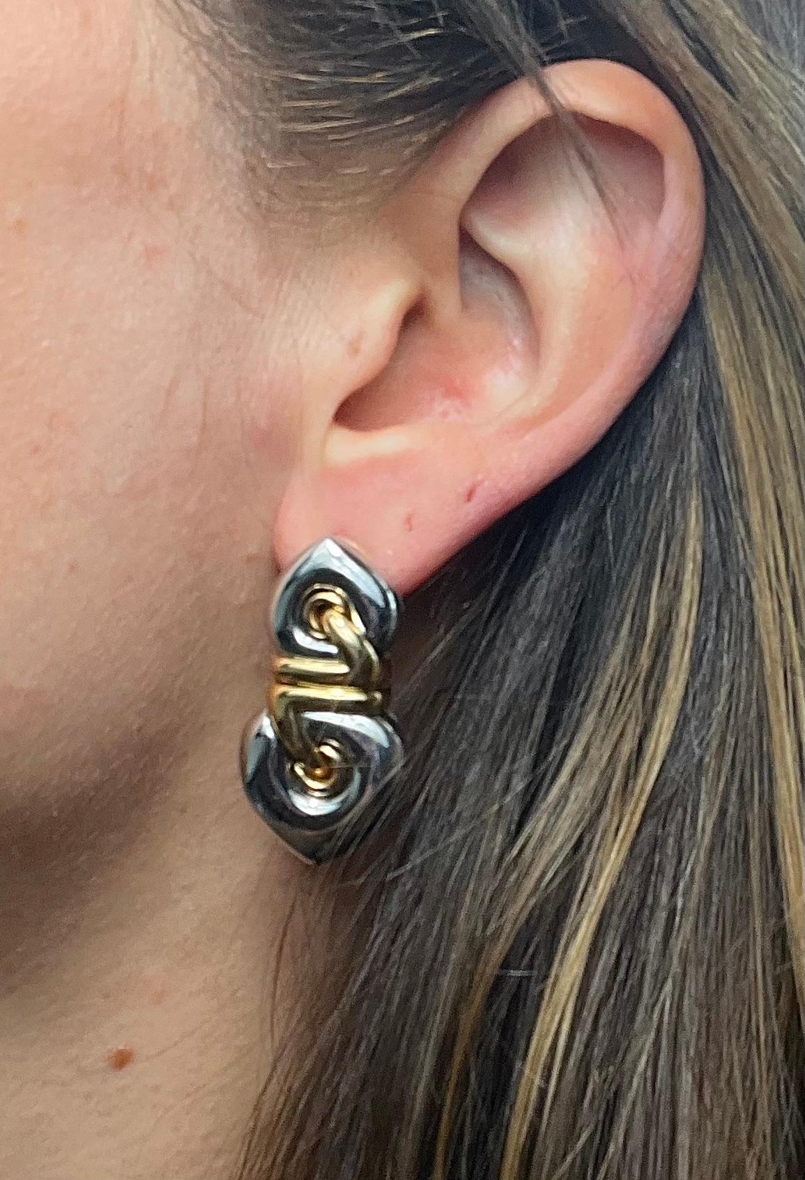 Bvlgari Roma Doppio Cuore Drop Earrings in 18 Karat Two Tone Gold 5