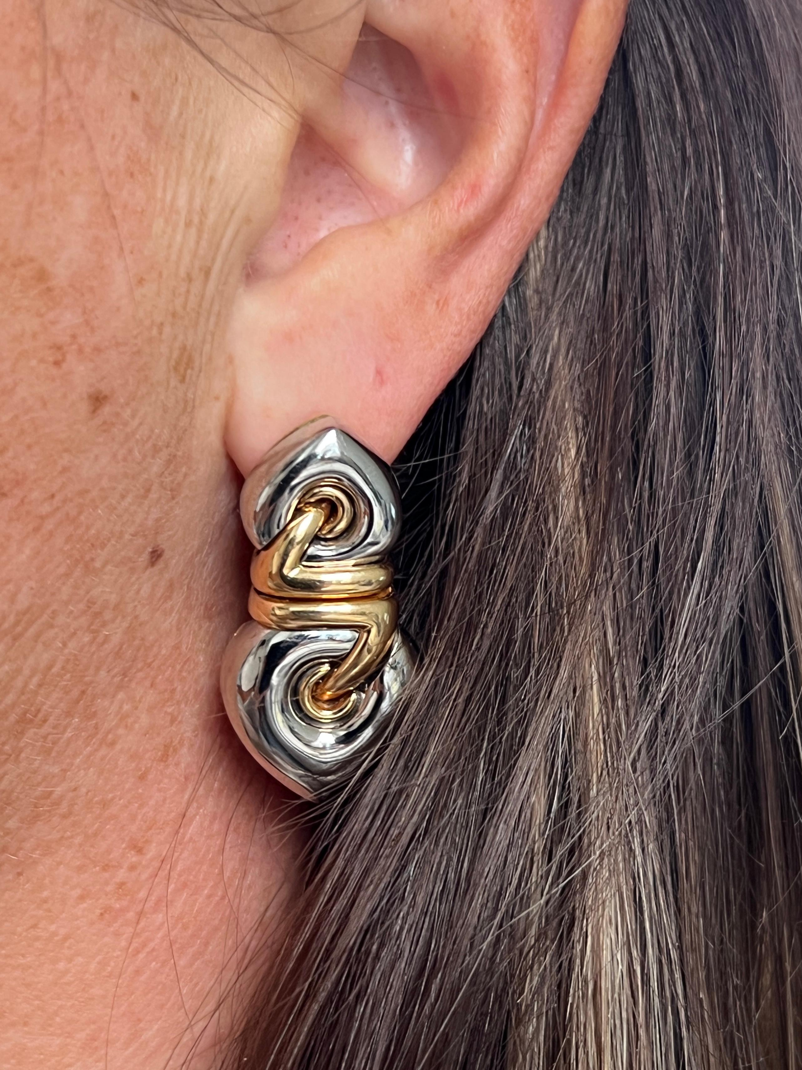 Bvlgari Roma Doppio Cuore Drop Earrings in 18 Karat Two Tone Gold 6