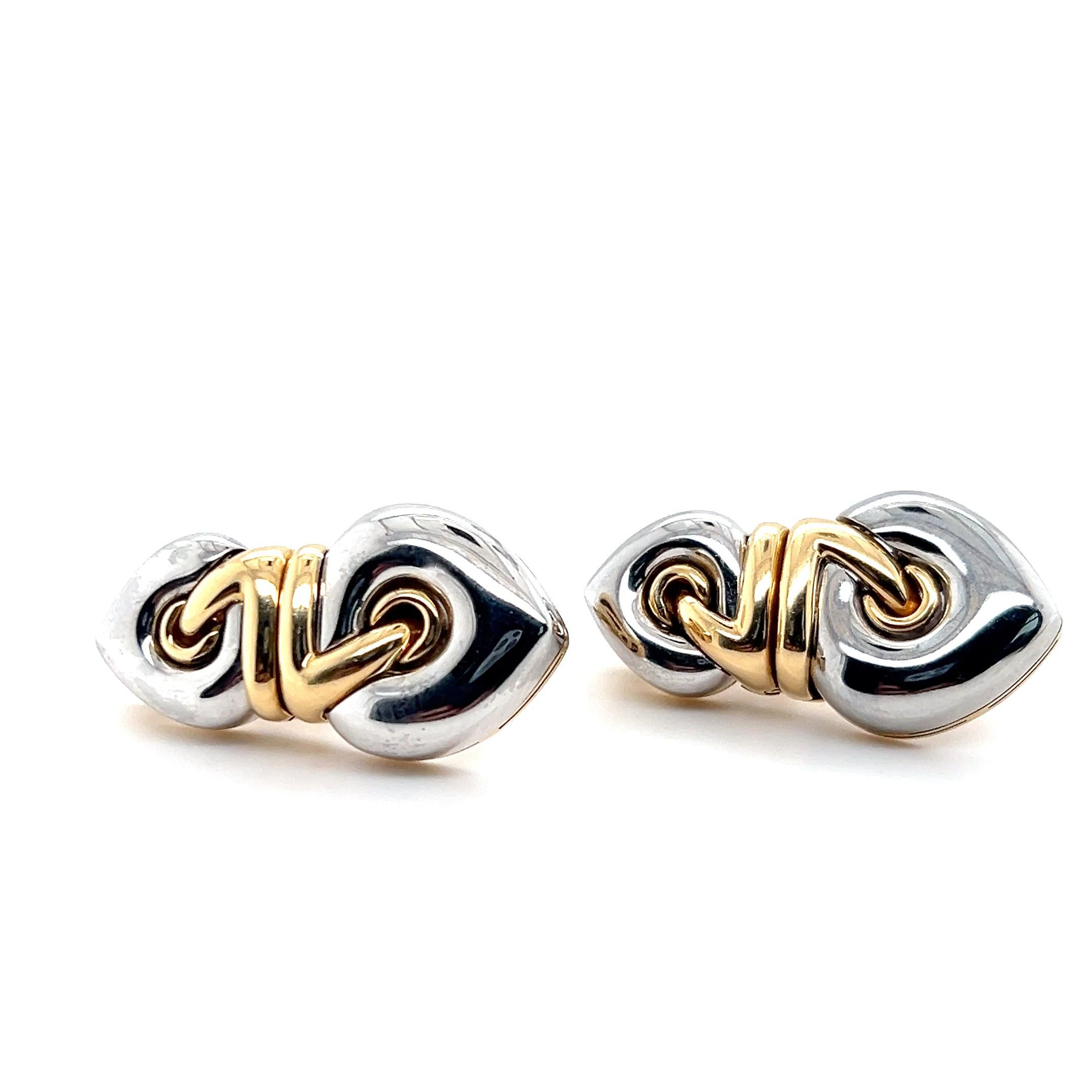 Modern Bvlgari Roma Doppio Cuore Drop Earrings in 18 Karat Two Tone Gold