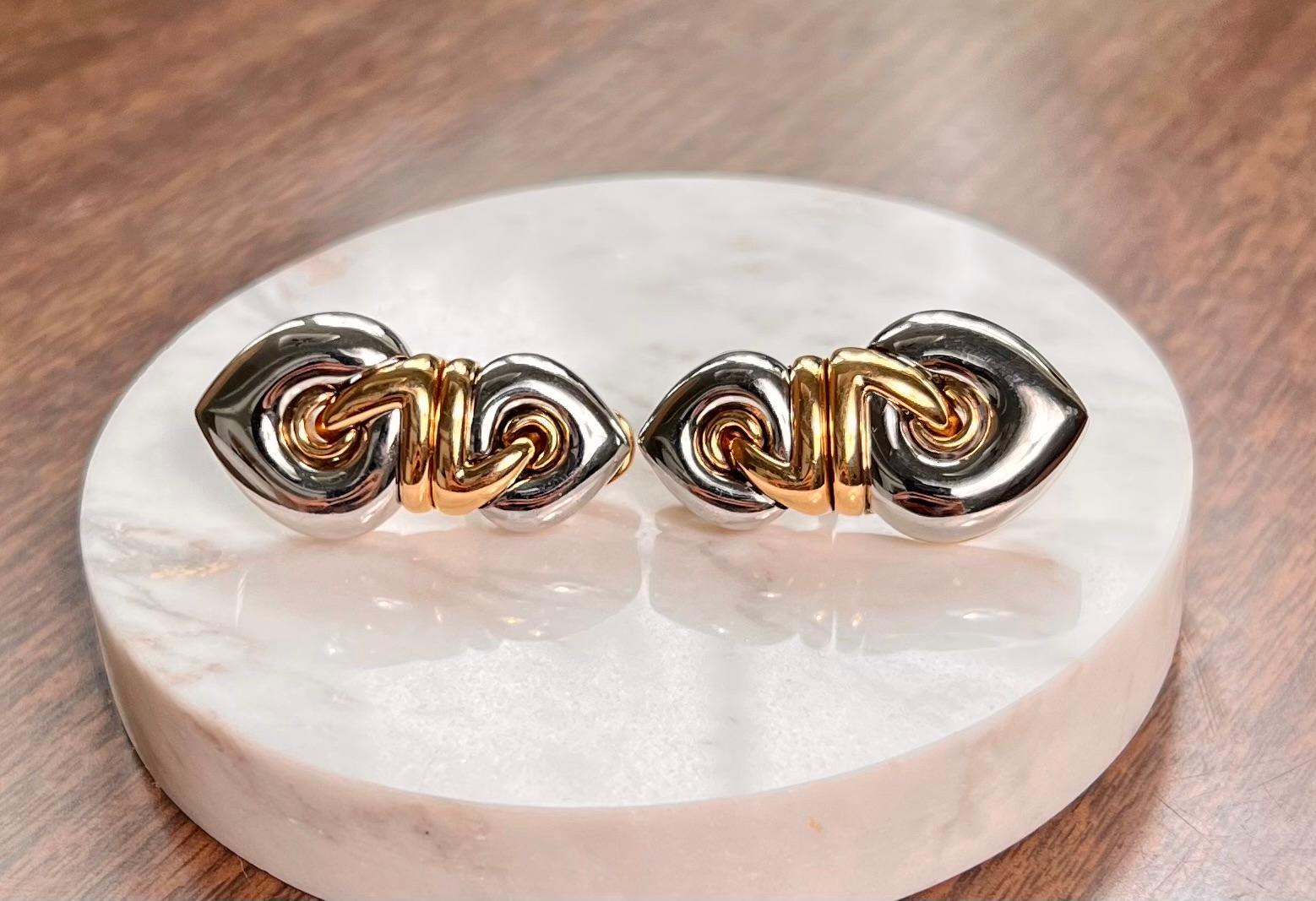 Bvlgari Roma Doppio Cuore Drop Earrings in 18 Karat Two Tone Gold 2