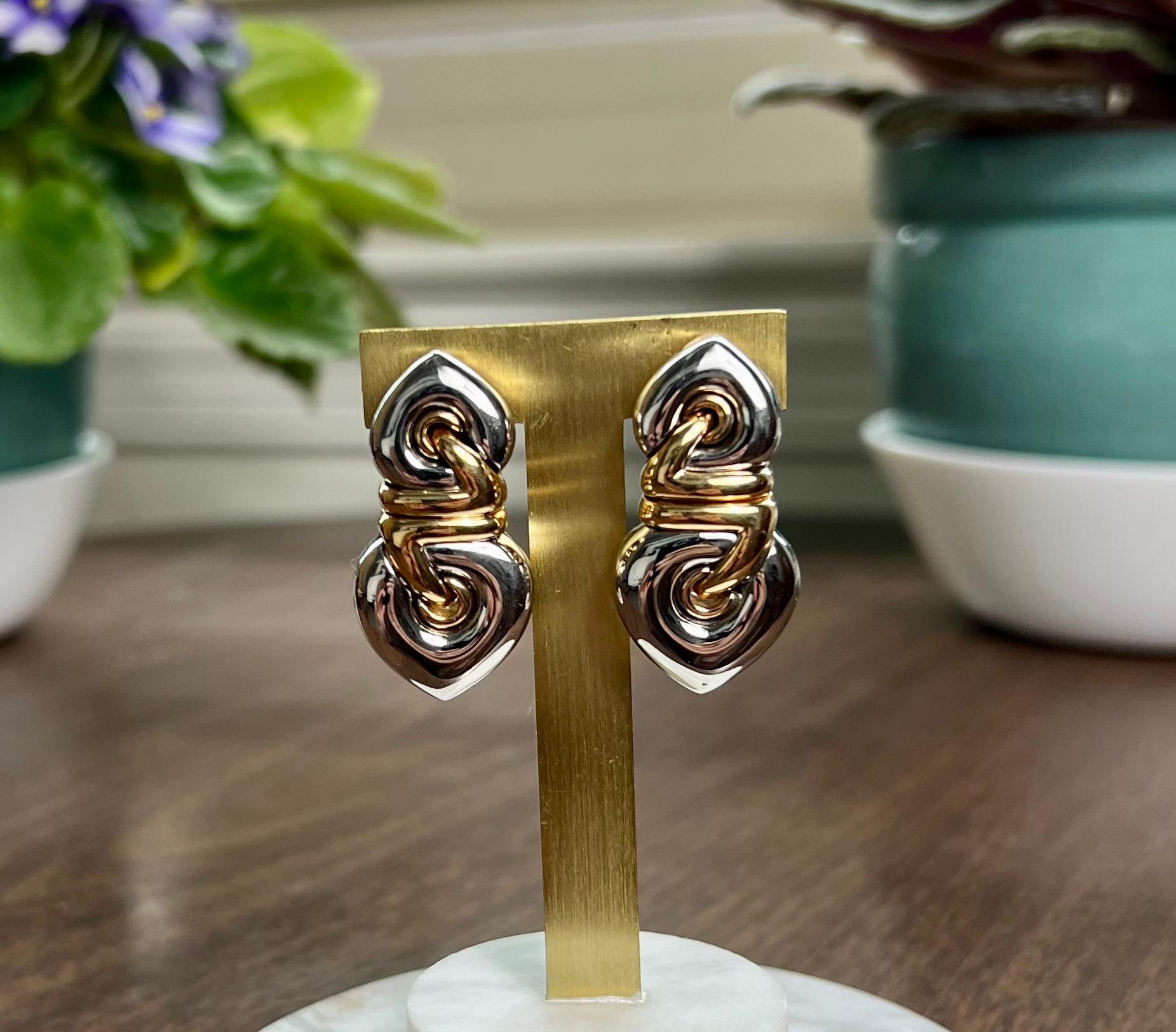 Bvlgari Roma Doppio Cuore Drop Earrings in 18 Karat Two Tone Gold 3