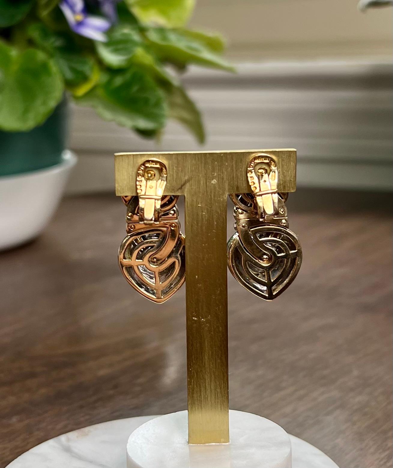 Bvlgari Roma Doppio Cuore Drop Earrings in 18 Karat Two Tone Gold 4