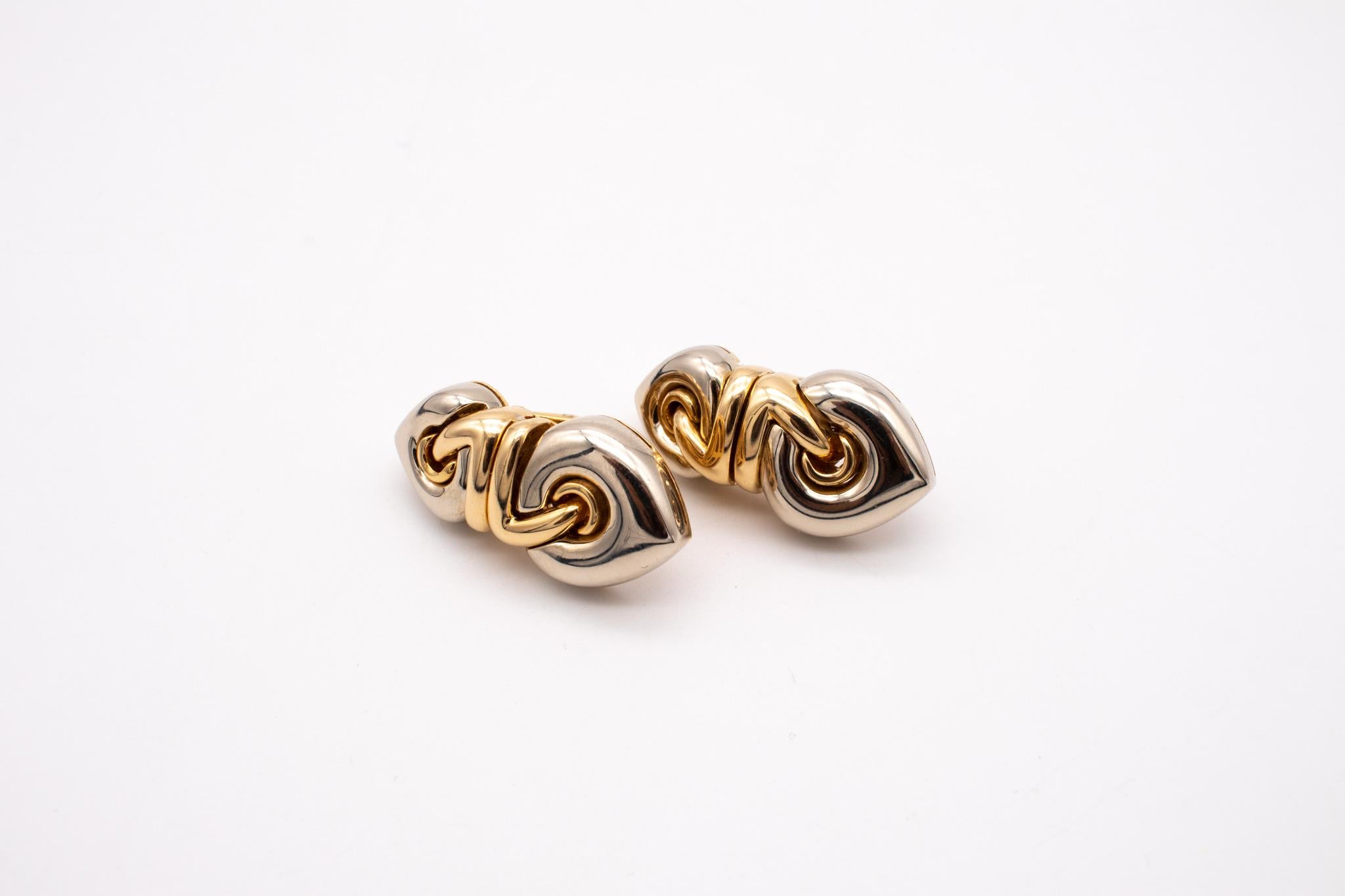 Modern Bvlgari Roma Doppio Cuore Drop Earrings in Two Tones of 18Kt Gold