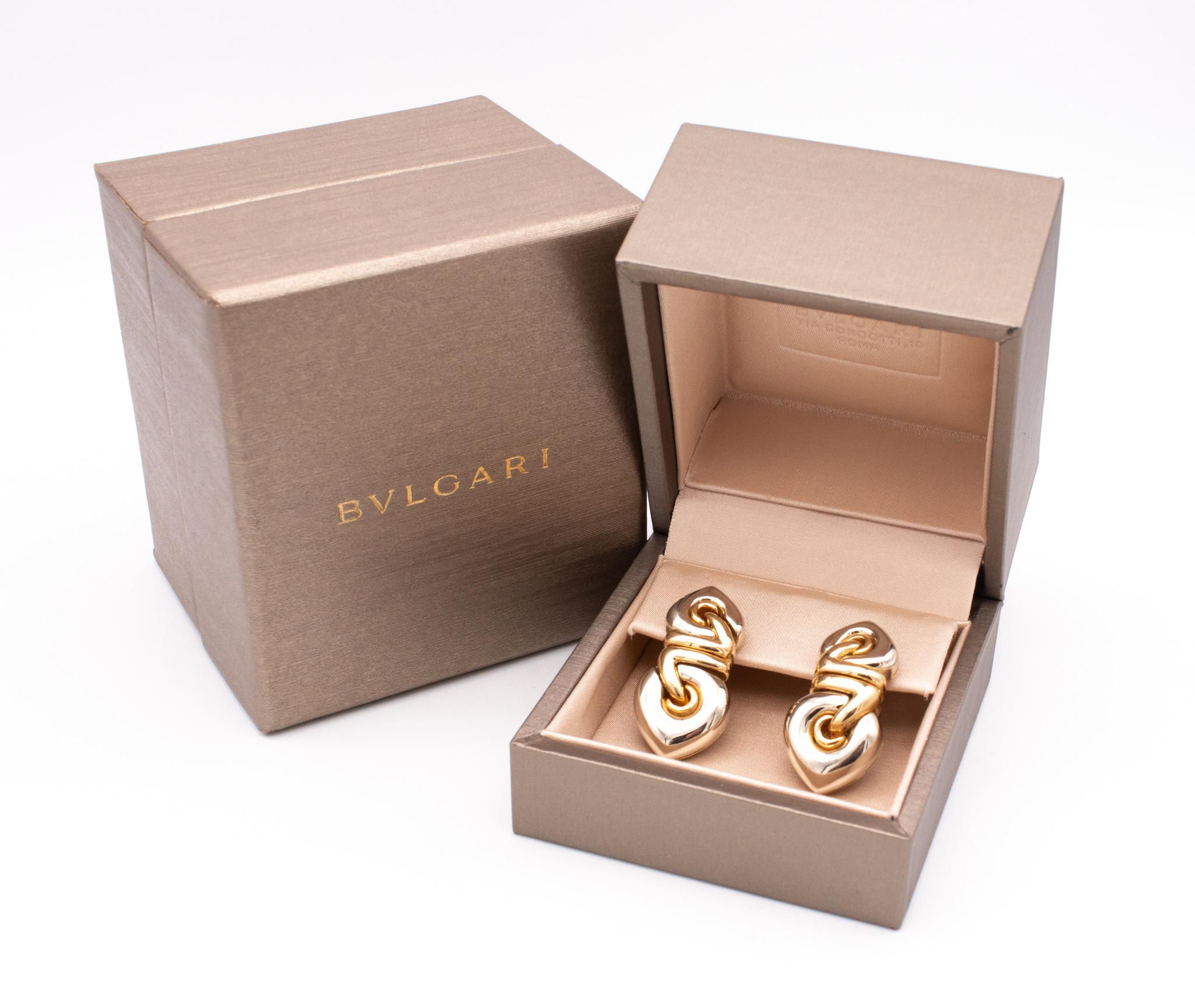 Women's Bvlgari Roma Doppio Cuore Drop Earrings in Two Tones of 18Kt Gold