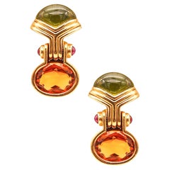 Vintage Bvlgari Roma Doppio Dangle Earrings 18Kt Yellow Gold With Peridots And Citrine