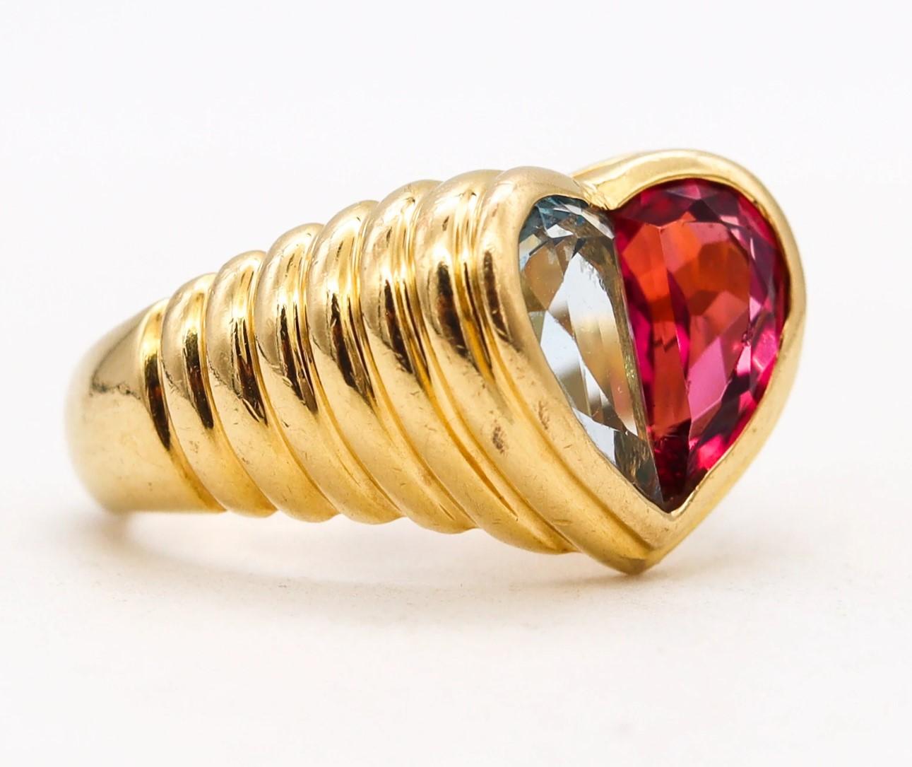 Contemporary Bvlgari Roma Doppio Ring in 18kt Gold with 3.10 Ctw in Pink Tourmaline & Topaz