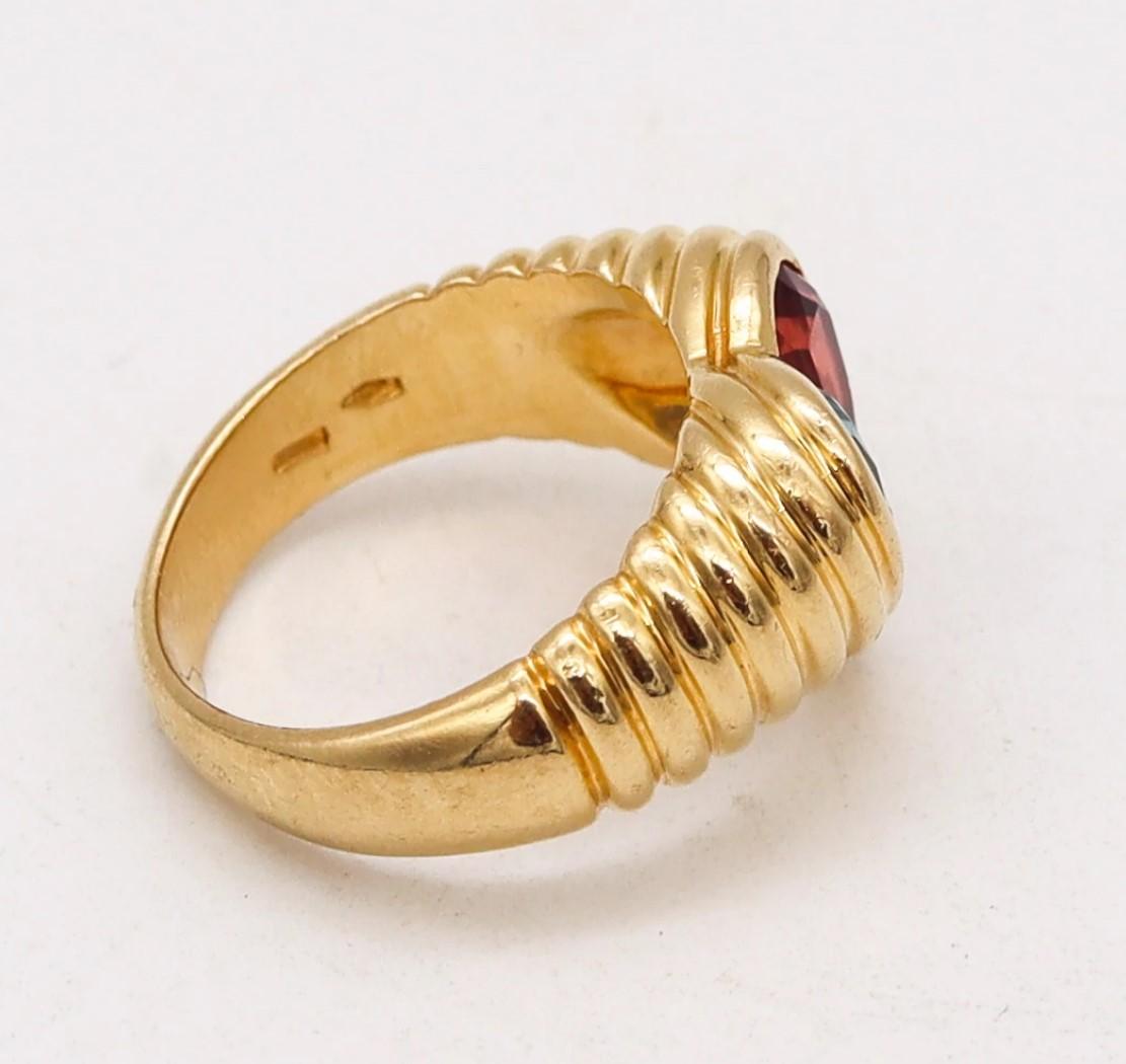 Bvlgari Roma Doppio Ring in 18kt Gold with 3.10 Ctw in Pink Tourmaline & Topaz In Excellent Condition In Miami, FL
