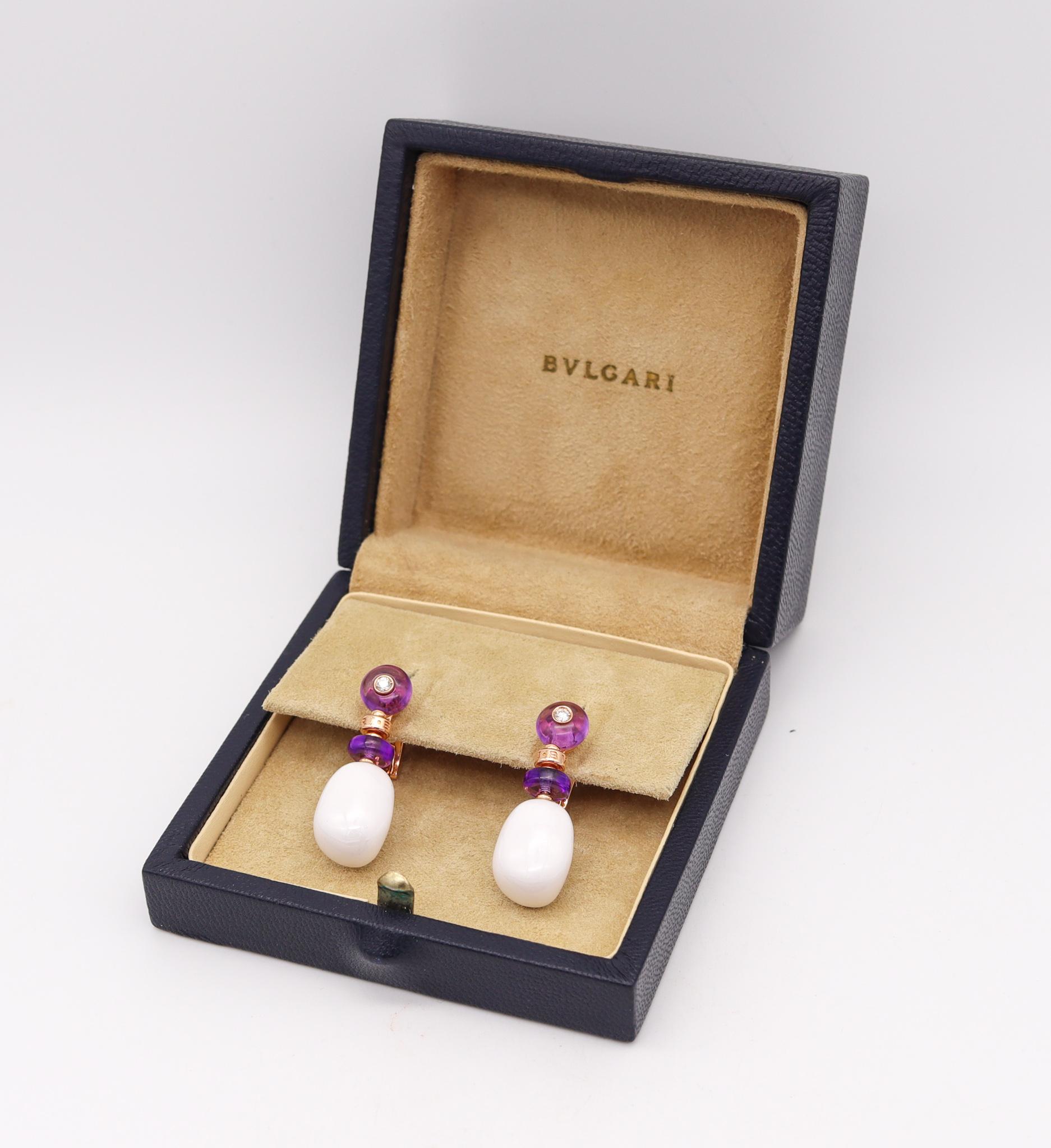 Modernist Bvlgari Roma Mediterranean Eden Sassi Earrings 18Kt 6.96 Cts Diamonds Amethyst