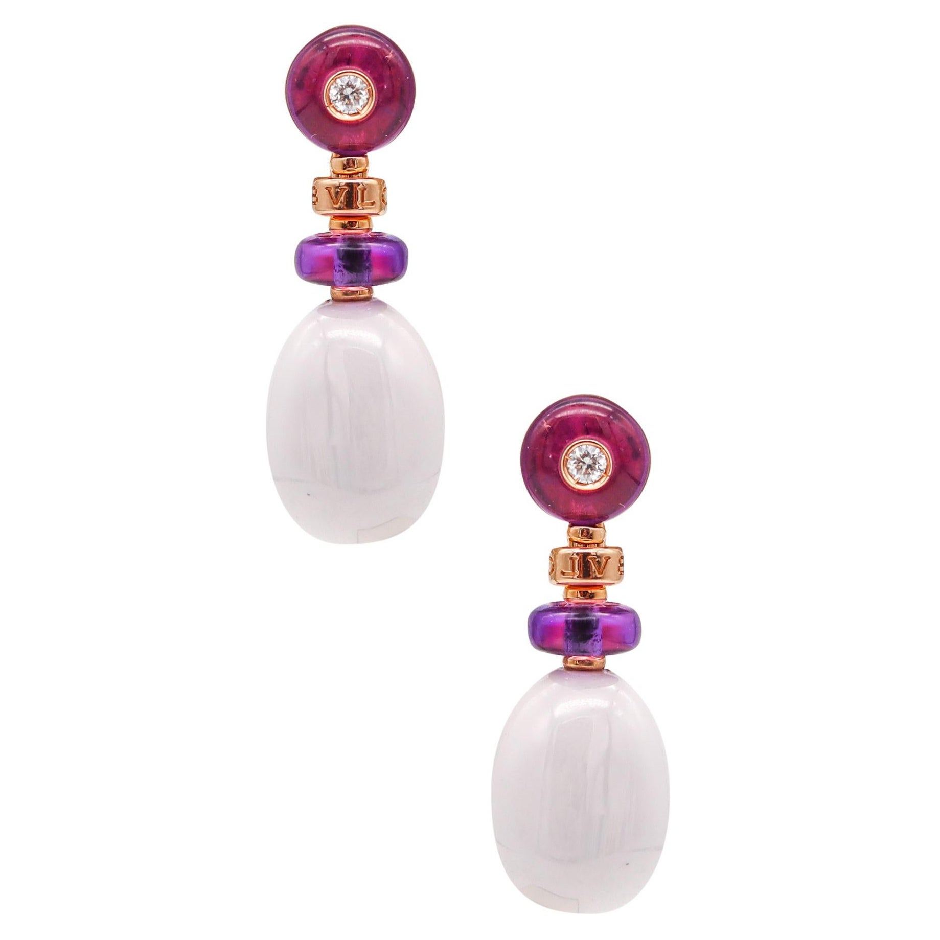 Bvlgari Roma Mediterranean Eden Sassi Earrings 18Kt 6.96 Cts Diamonds Amethyst