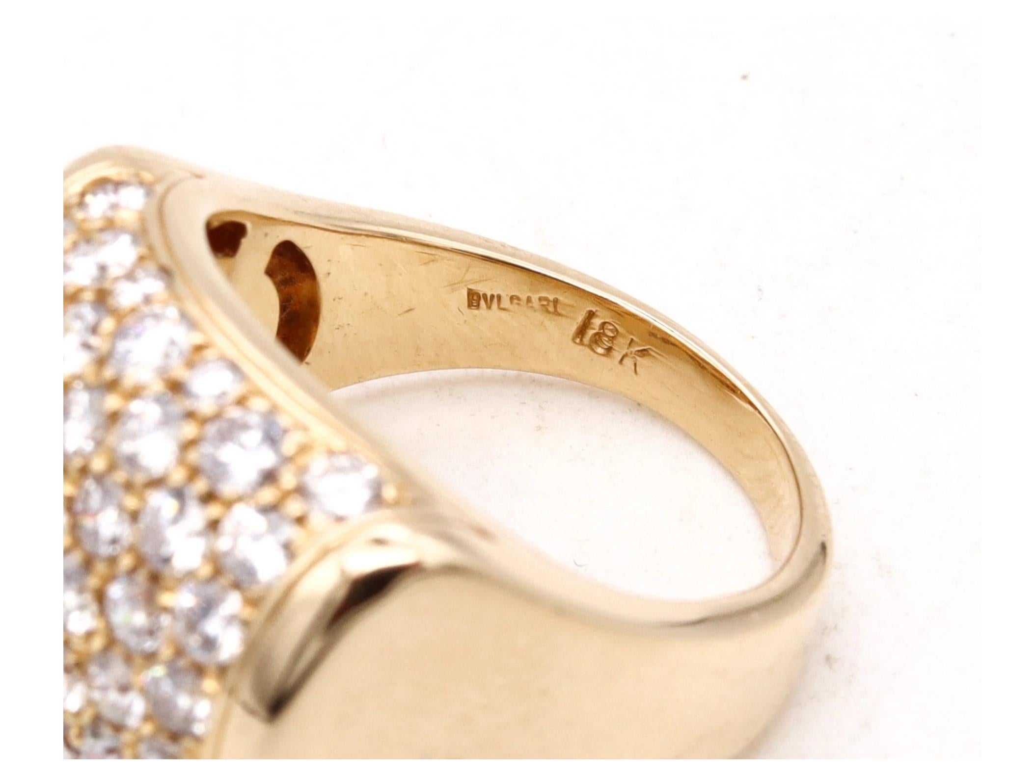 Women's or Men's Bvlgari Roma Millenia Cocktail Ring in 18Kt Gold with 3.18 Cts in VS Diamonds For Sale