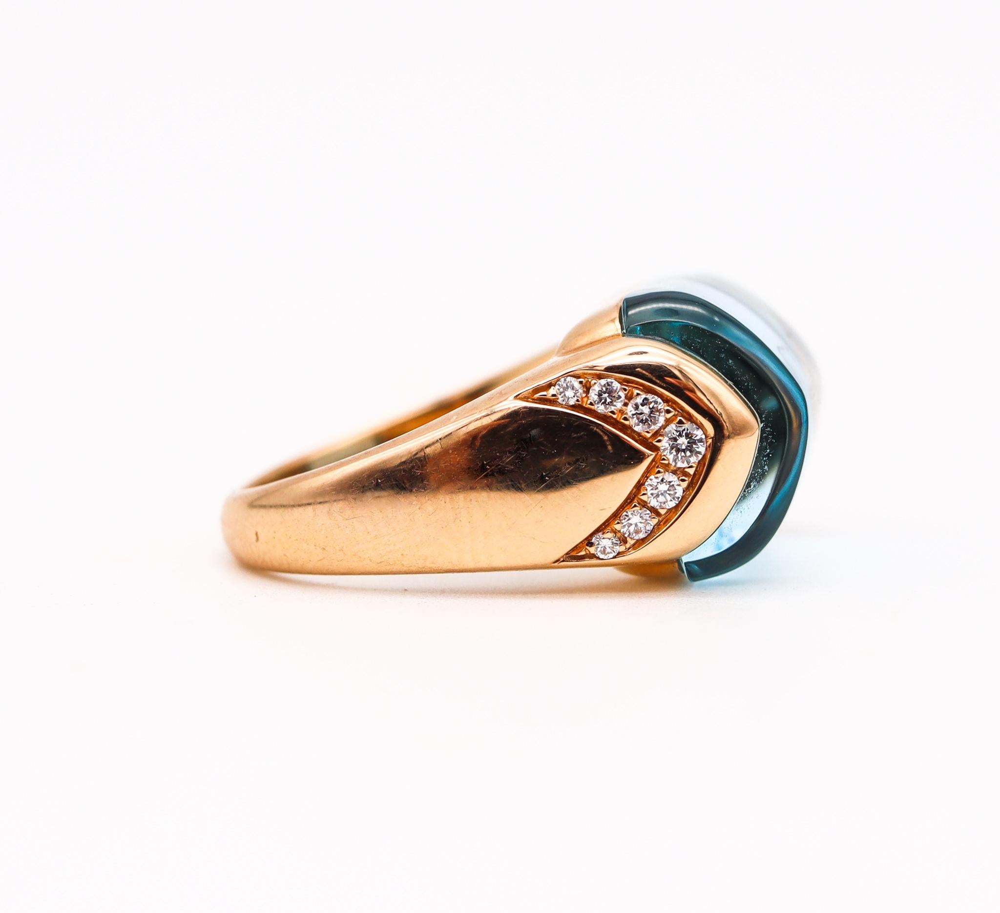 Sugarloaf Cabochon Bvlgari Roma Mvsa Cocktail Ring in 18KT Gold with 6.84 Cts in Diamonds and Topaz