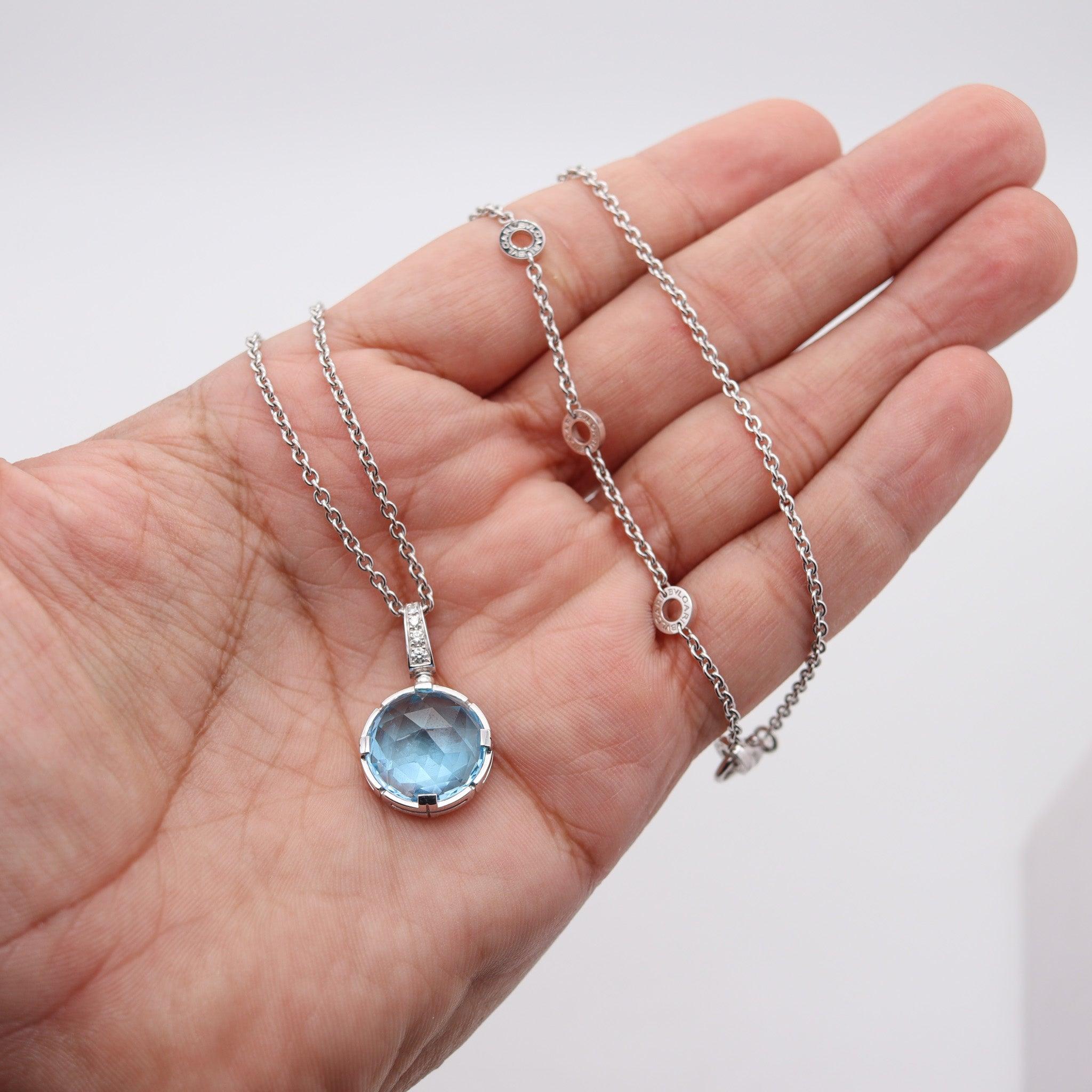 BVLGARI Roma Parentesi Necklace 18Kt White Gold With 7.24 Ctw Diamonds & Topaz For Sale 3