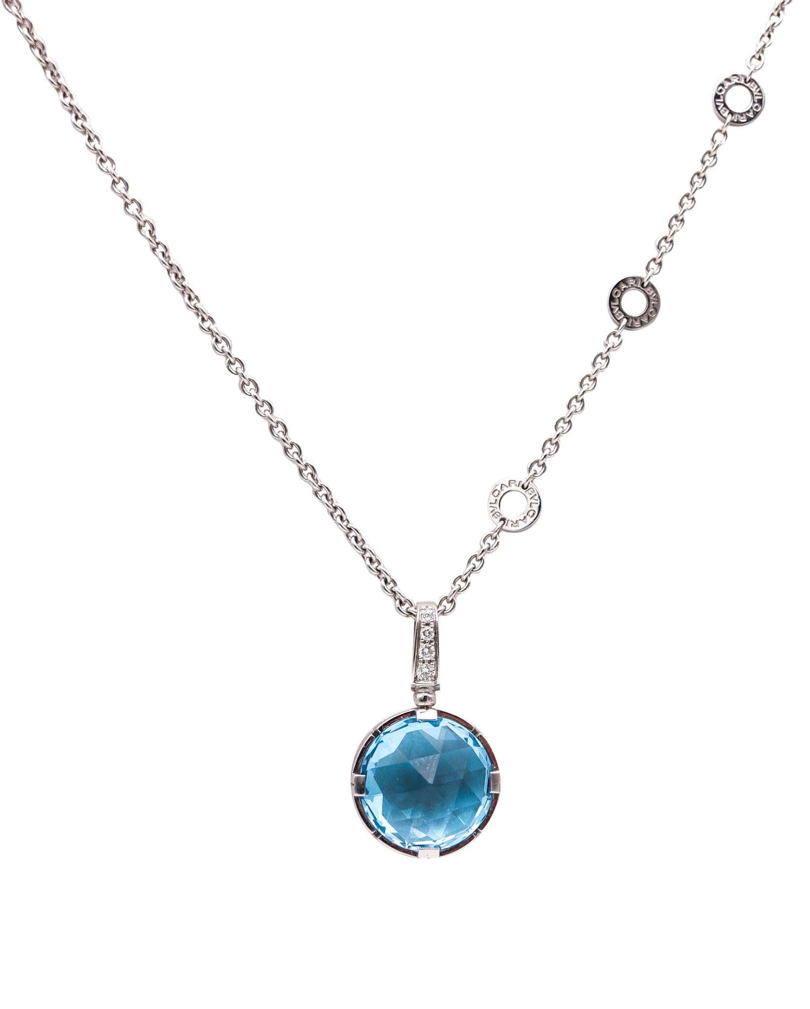BVLGARI Roma Parentesi Necklace 18Kt White Gold With 7.24 Ctw Diamonds & Topaz For Sale