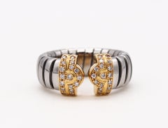 Bvlgari Roma Parentesi Tubogas Flexible Ring 18Kt Yellow Gold & Steel Diamonds