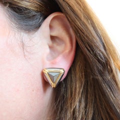 BVLGARI Roma-Paris Geometric Clips-On Earrings In Solid 18Kt Gold With Hematites