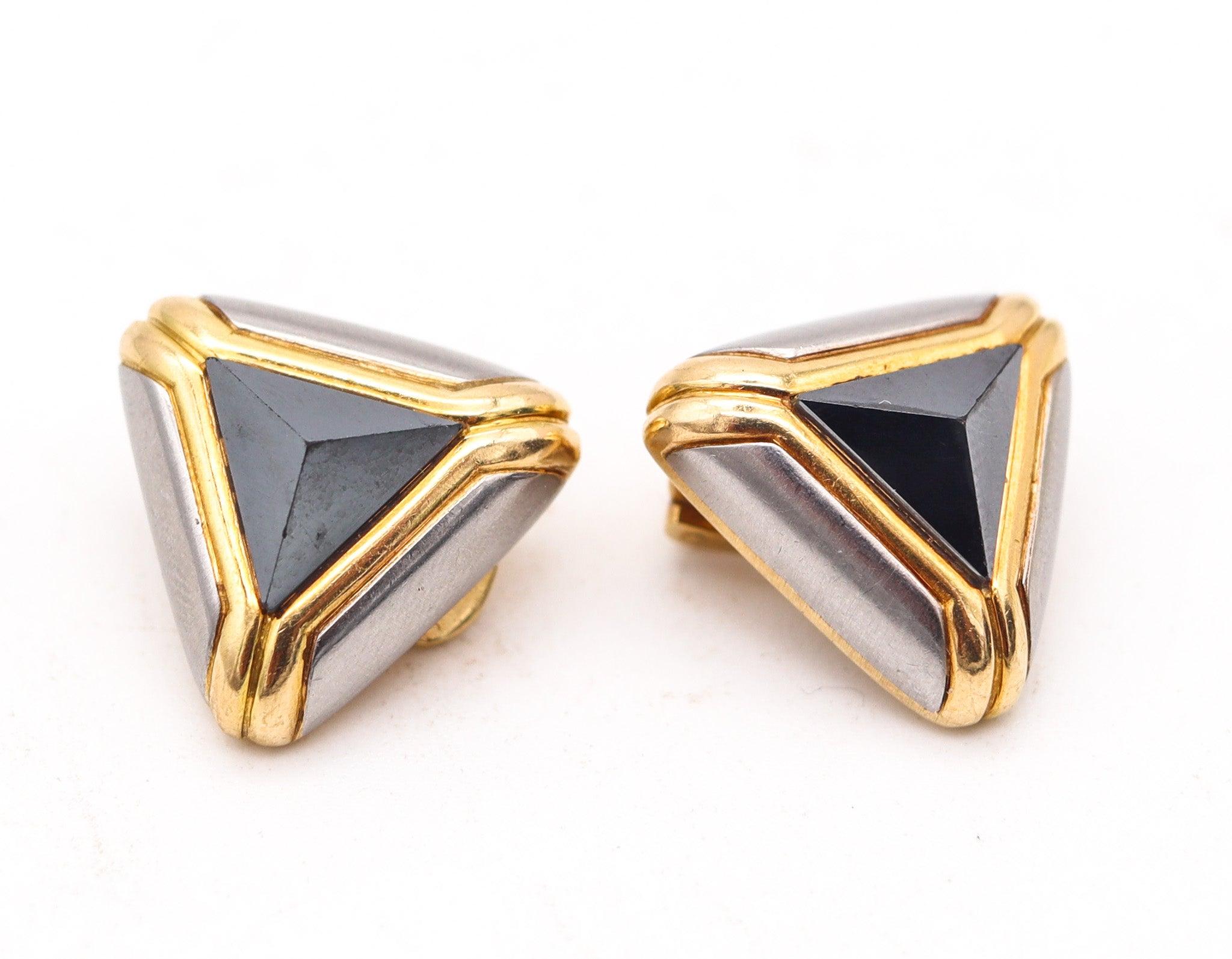 Modernista BVLGARI Roma-Paris - Orecchini a clip geometrici in oro massiccio 18Kt con ematiti in vendita