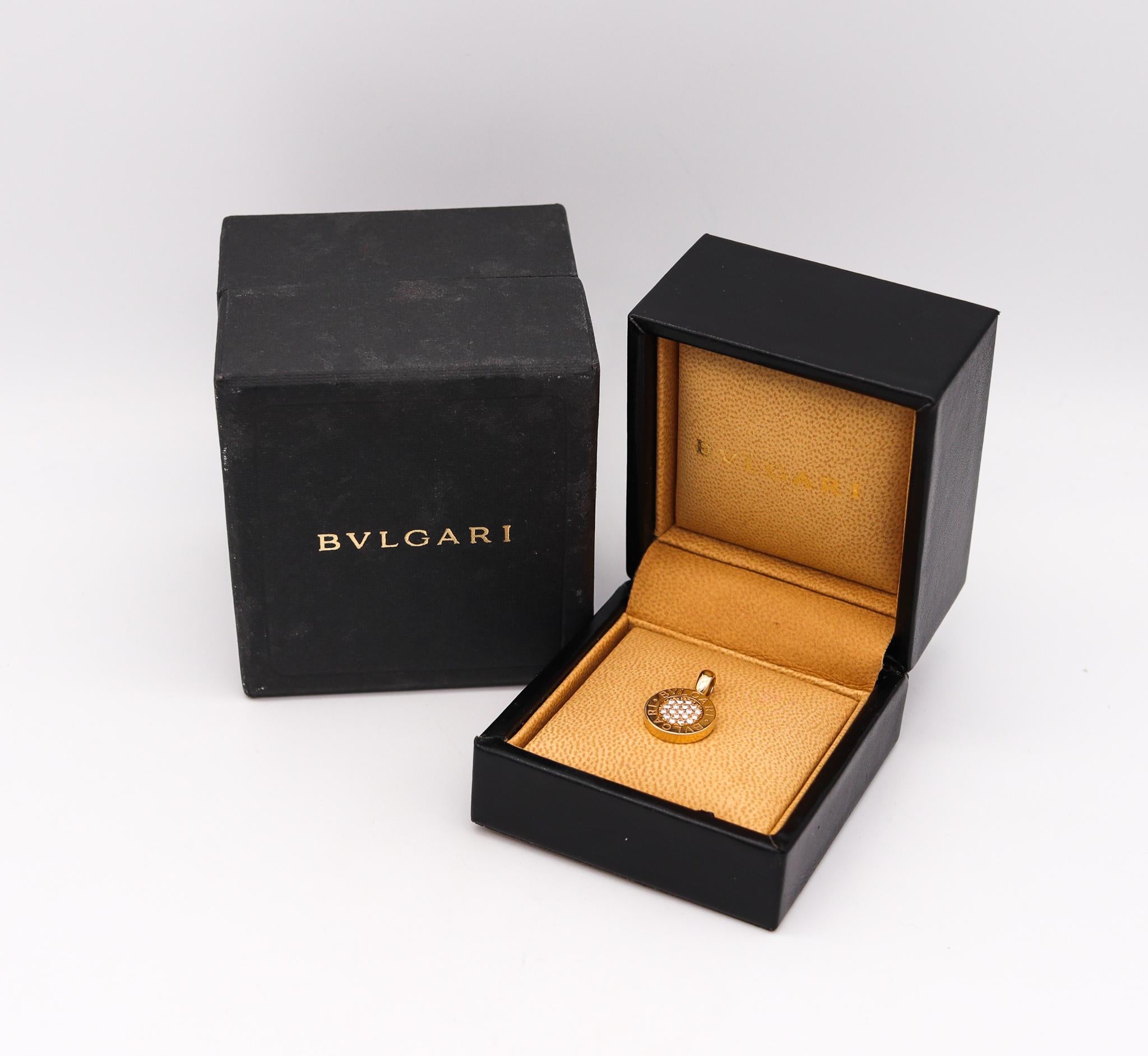 Women's or Men's Bvlgari Roma Pendant in 18kt Yellow Gold with 19 Vvs Diamonds Pave with Box