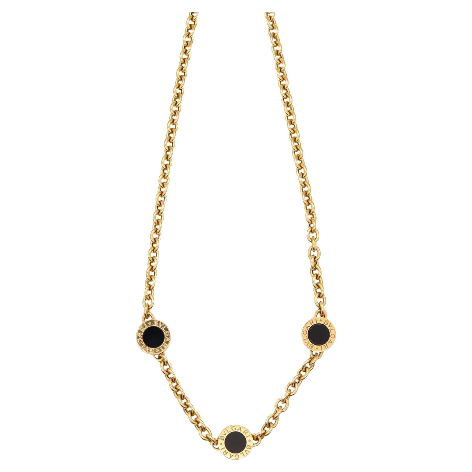 Bvlgari Roma Pendant Links Necklace in 18Kt Yellow Gold with 3 Black Onyxes