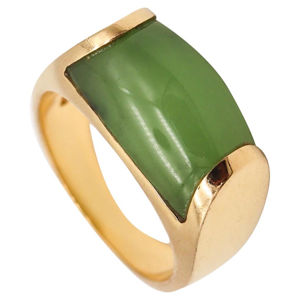Bvlgari Roma Rare Tronchetto Ring in 18Kt Yellow Gold with Green Nephrite Jade For Sale