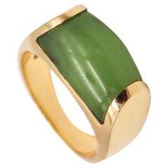 Bvlgari Roma Rare Tronchetto Ring in 18Kt Yellow Gold with Green Nephrite Jade