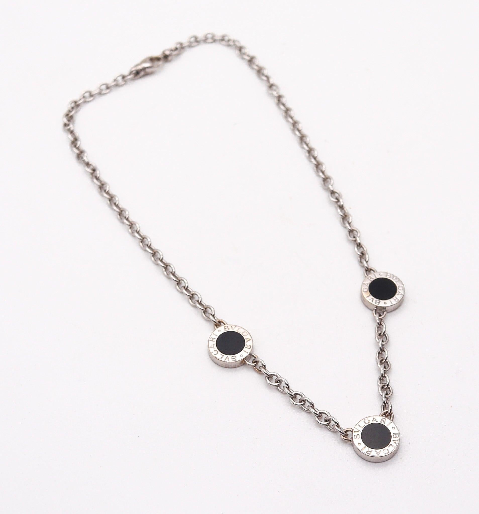 BVLGARI Collana Roma Reversible Links in oro 18Kt con diamanti VS e onice In condizioni ottime in vendita a Miami, FL