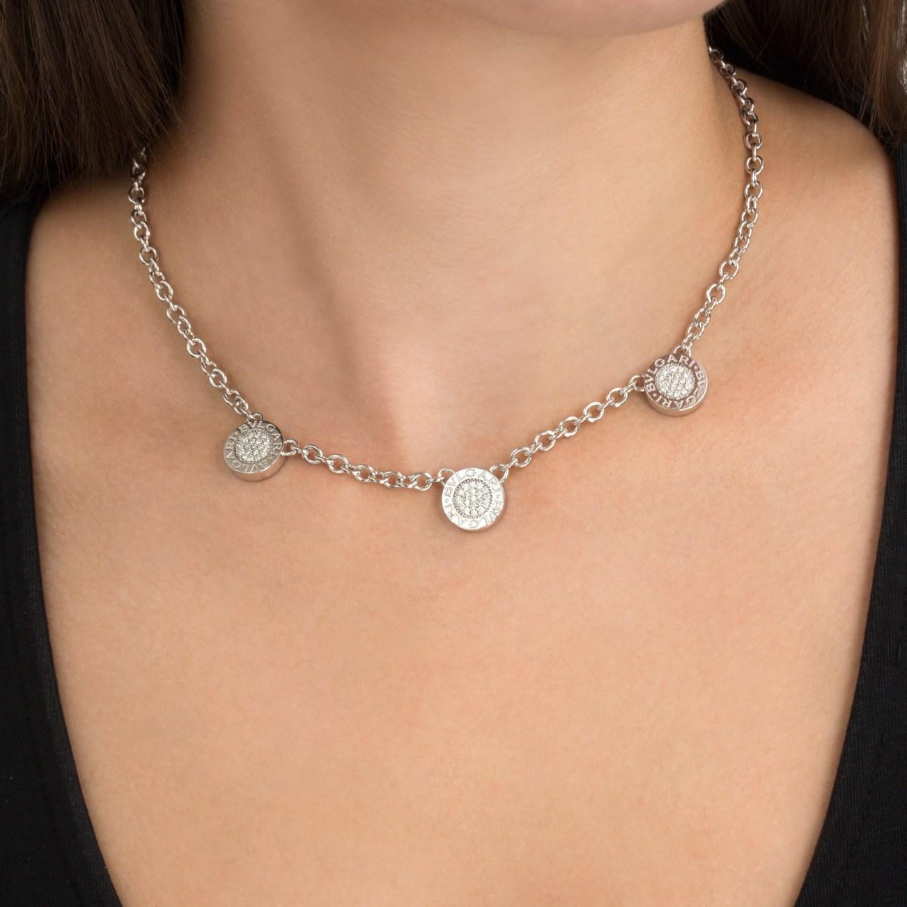 BVLGARI Roma Collana a maglie reversibili in oro bianco 18Kt con diamanti e onice in vendita 1