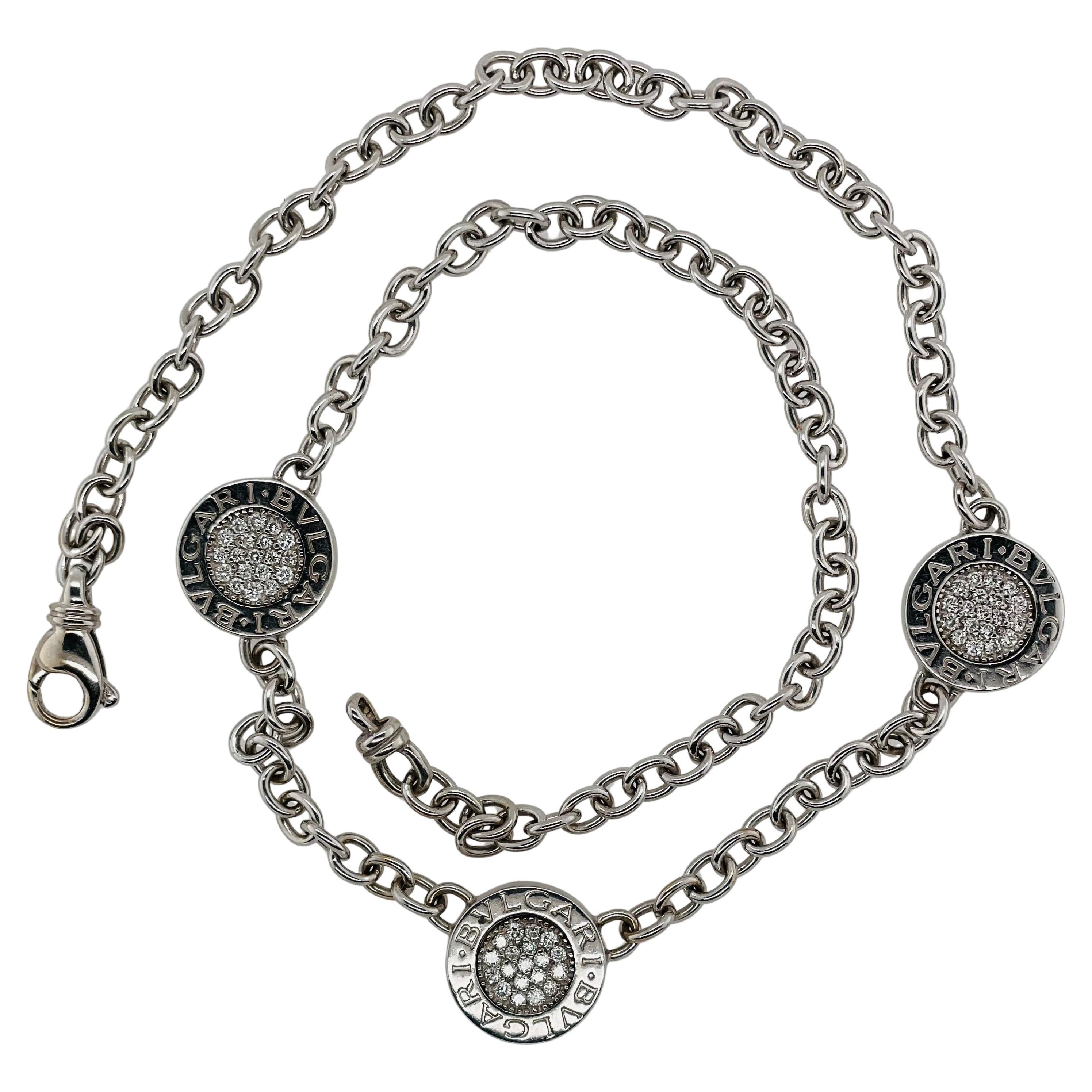 BVLGARI Roma Collana a maglie reversibili in oro bianco 18Kt con diamanti e onice in vendita