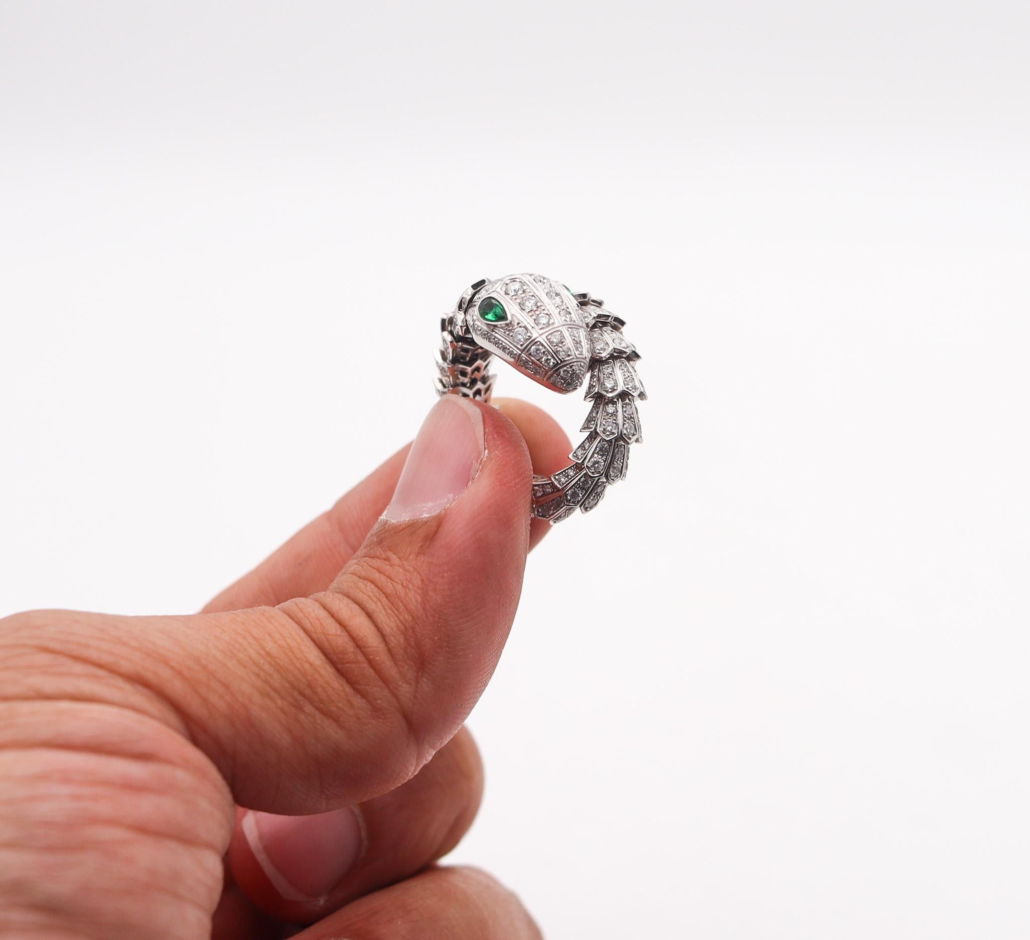 Bvlgari Roma Serpenti Ring In 18Kt Gold With 7.36 Ctw In Diamonds And Emerald For Sale 1