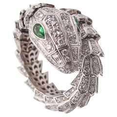 Bvlgari Roma Serpenti Ring In 18Kt Gold With 7.36 Ctw In Diamonds And Emerald
