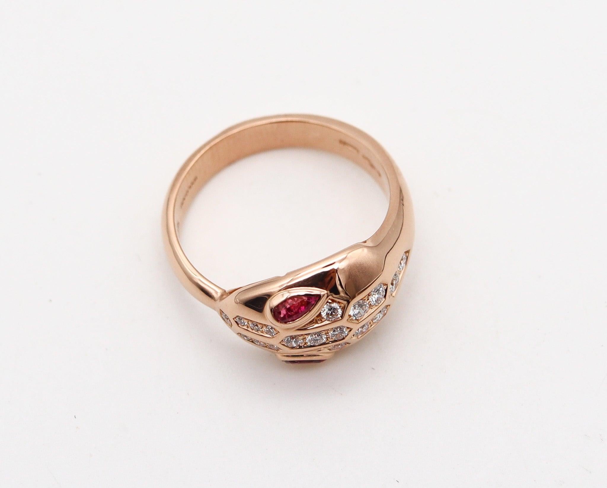 Modernist BVLGARI Roma Serpenti Ring In 18Kt Rose Gold With VVS Diamonds Box & Certs
