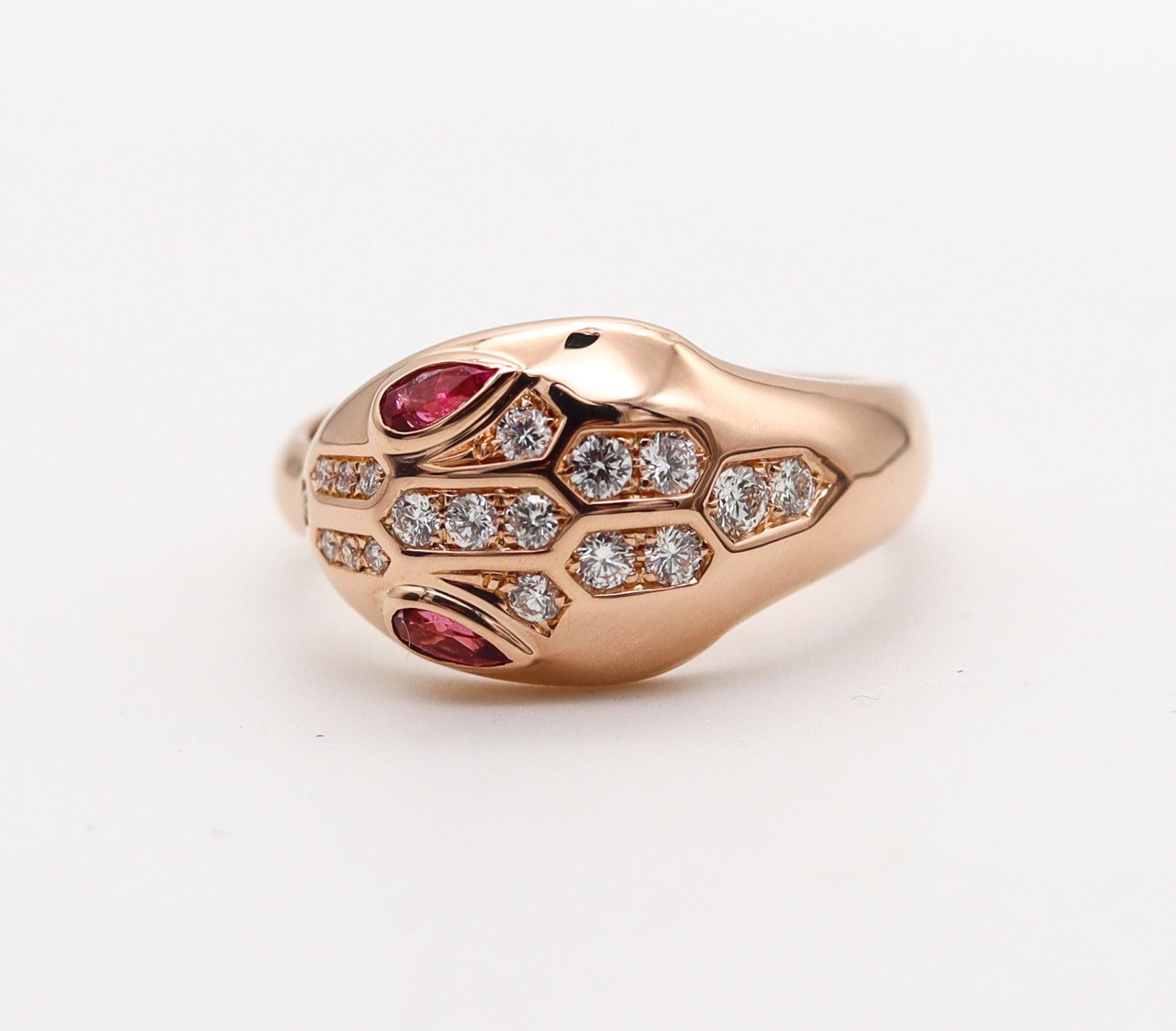Brilliant Cut BVLGARI Roma Serpenti Ring In 18Kt Rose Gold With VVS Diamonds Box & Certs