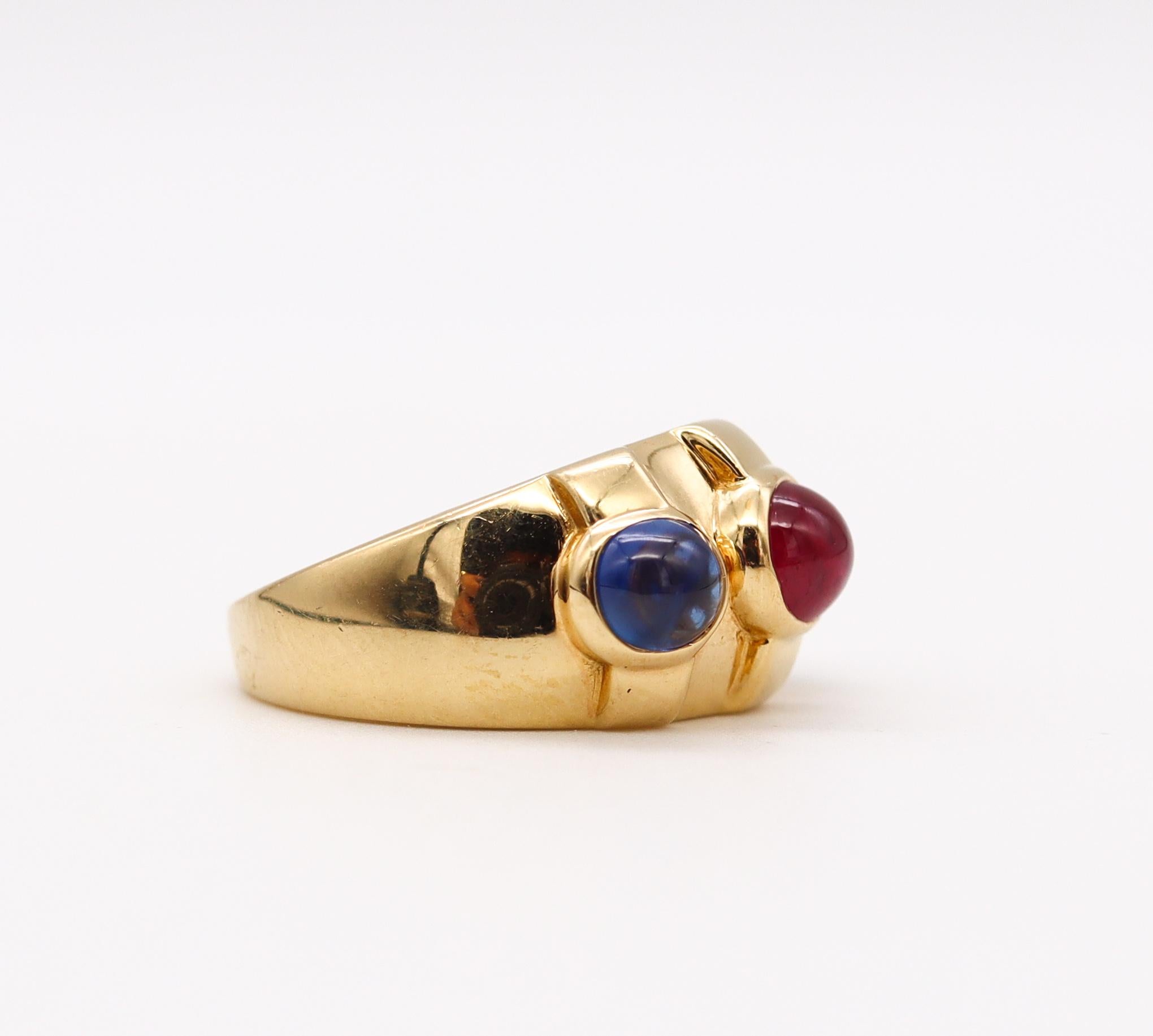 Bvlgari Roma Three Bems Ring in 18Kt Gold with 2.33 Ctw in Ruby and Sapphires In Excellent Condition For Sale In Miami, FL