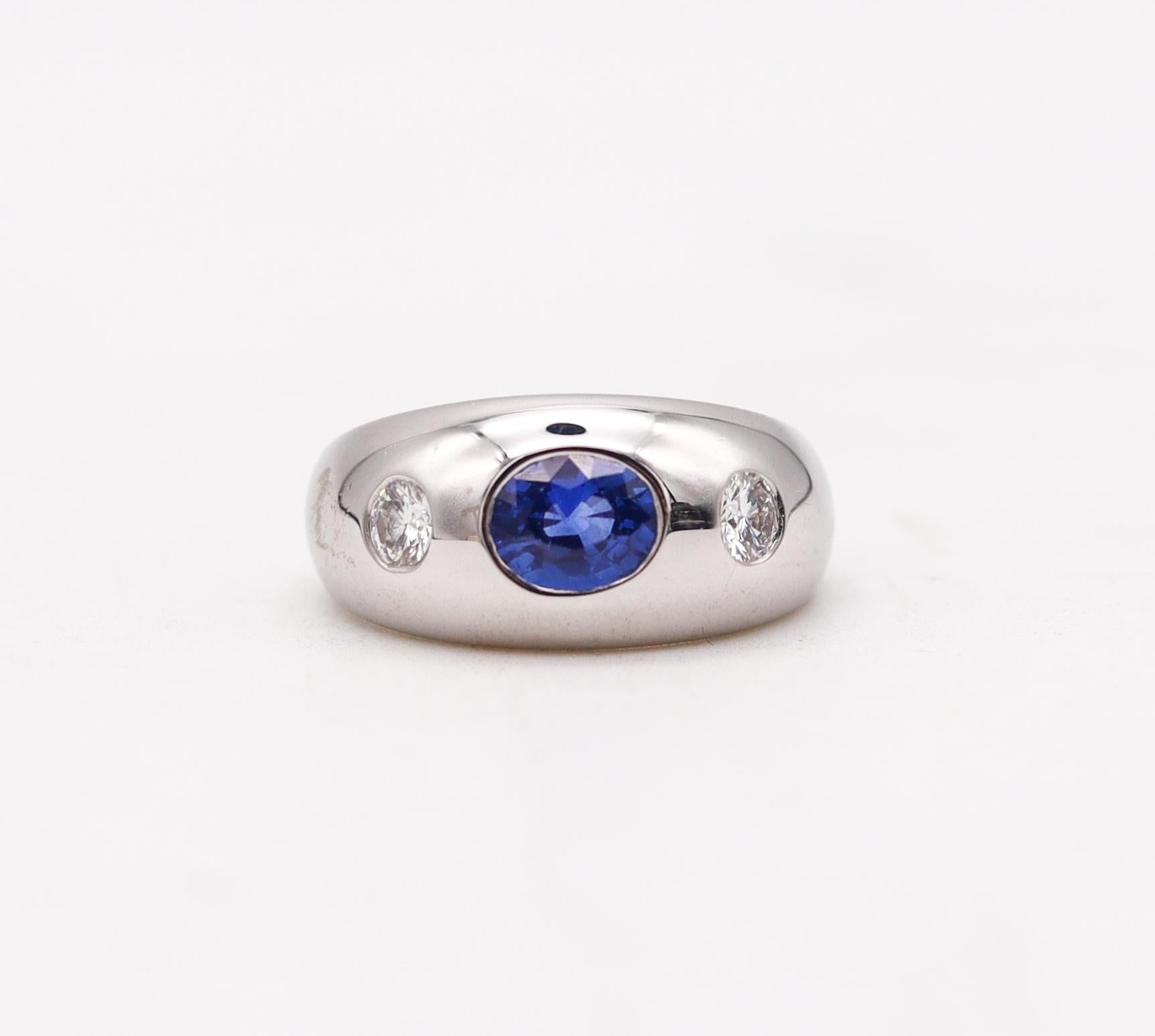 Brilliant Cut Bvlgari Roma Three Gems Ring in Platinum with 1.26 Ctw Diamonds Ceylon Sapphire