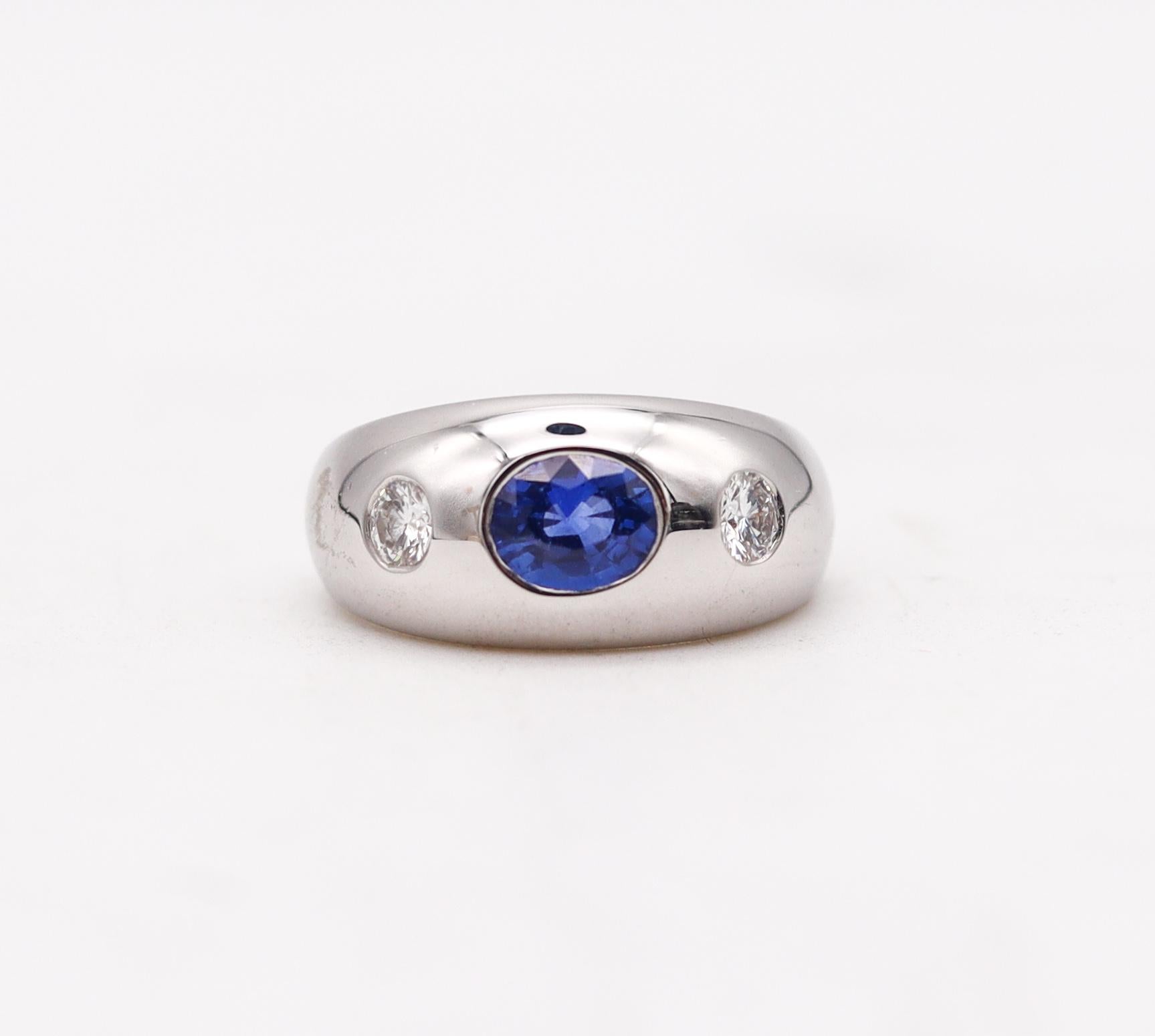 Bvlgari Roma Three Gems Ring in Platinum with 1.26 Ctw Diamonds Ceylon Sapphire In Excellent Condition For Sale In Miami, FL