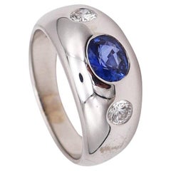 Antique Bvlgari Roma Three Gems Ring in Platinum with 1.26 Ctw Diamonds Ceylon Sapphire