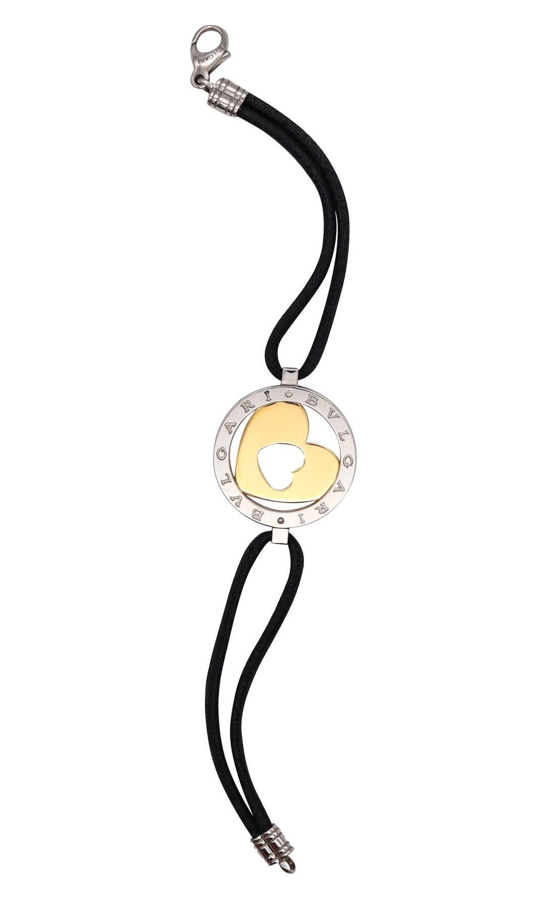 Bvlgari Roma Tondo Love Heart Armband mit Seidenkordel 18Kt Gold und Edelstahl im Angebot 2