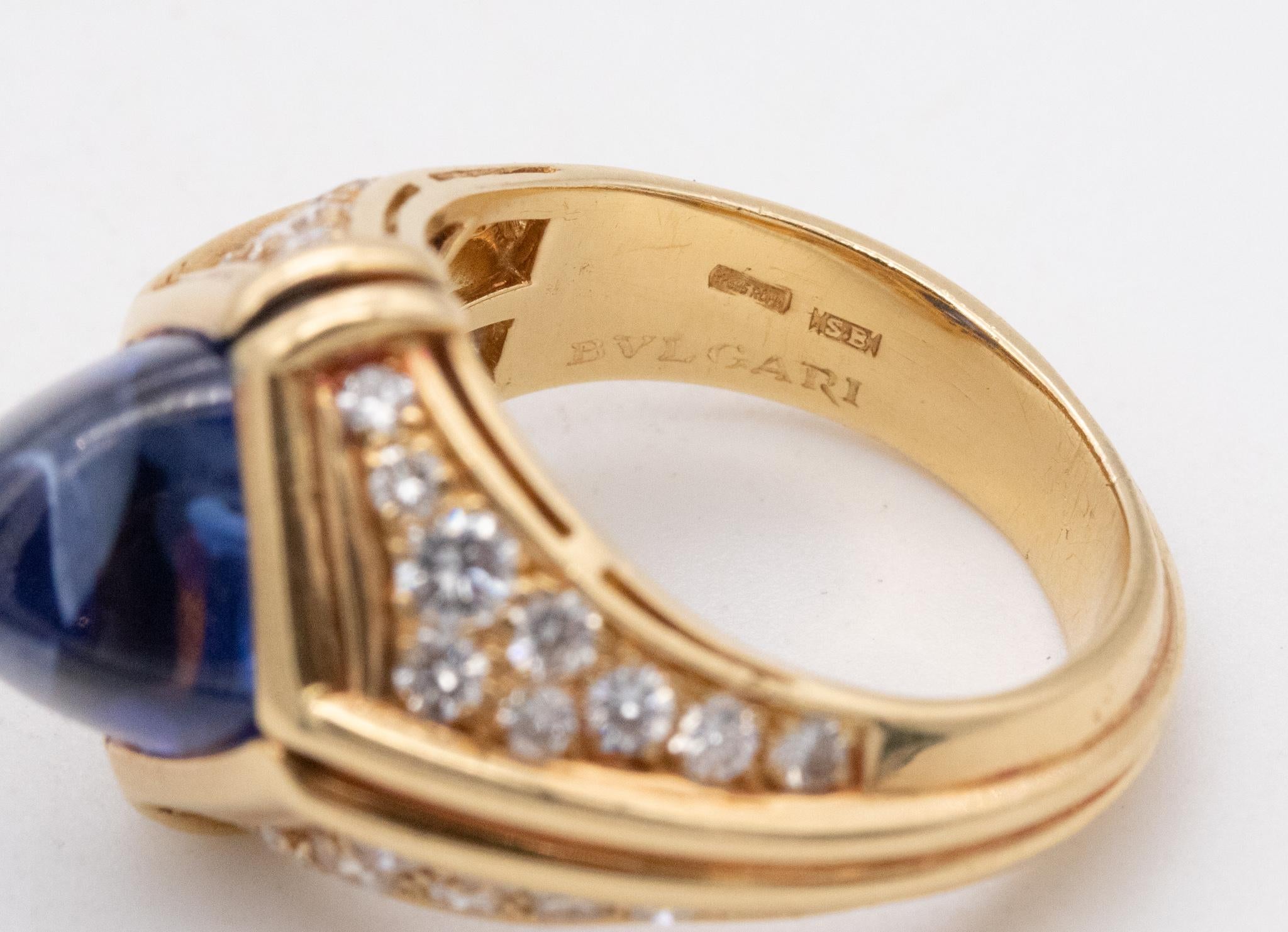 Modern Bvlgari Roma Trombino Cocktail Ring 18Kt Gold 8.28 Cts Ceylon Sapphire Diamonds