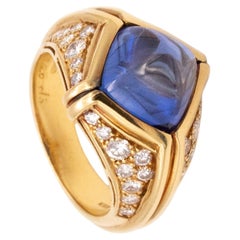 Bvlgari Roma Trombino Cocktail Ring 18Kt Gold 8.28 Cts Ceylon Sapphire Diamonds