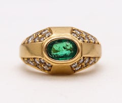 Bvlgari Roma Trombino Ring in 18Kt Yellow Gold with 1.82 Cts Emerald & Diamonds