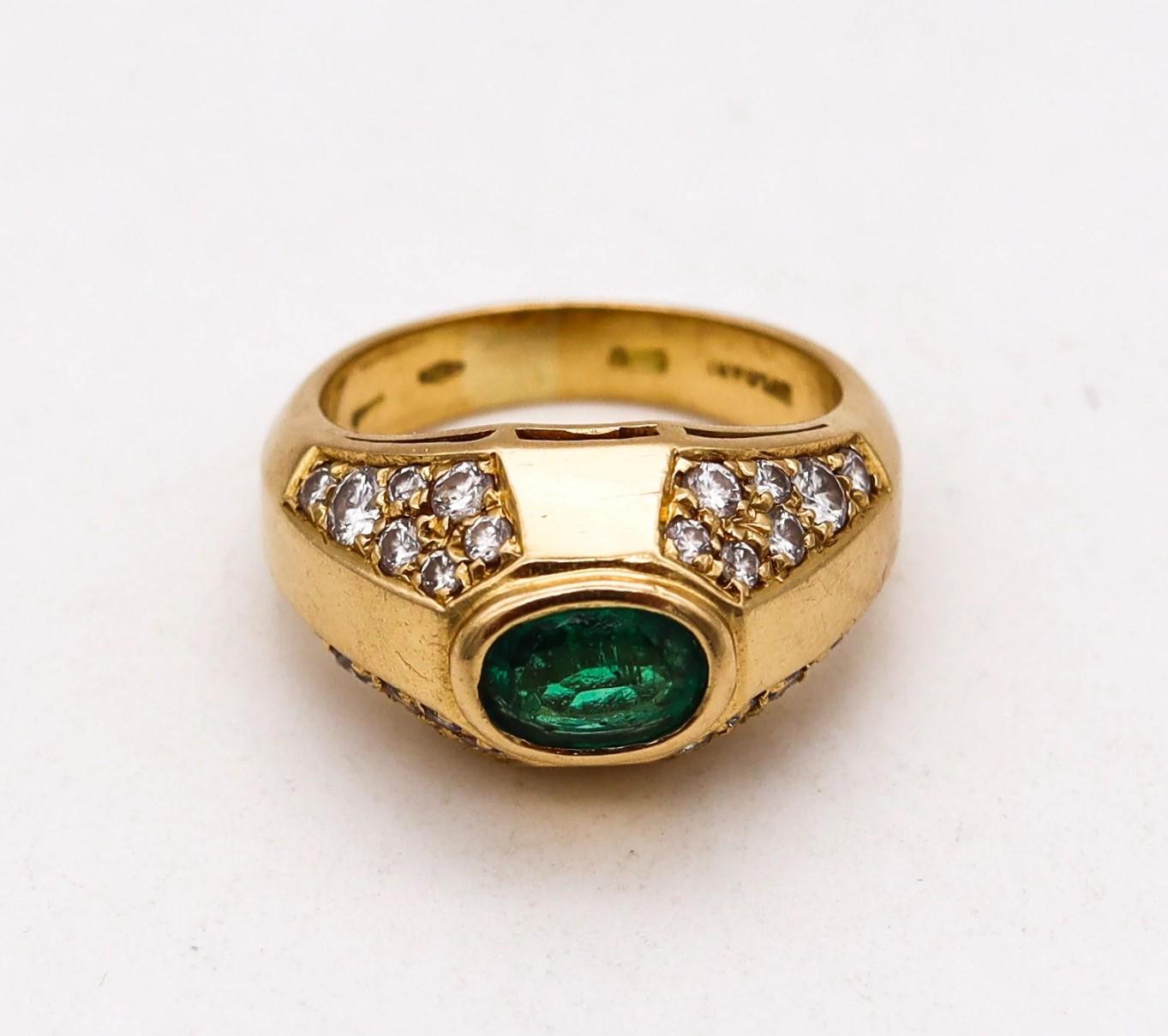 Contemporary Bvlgari Roma Trombino Ring in 18Kt Yellow Gold with 1.82 Cts Emerald & Diamonds