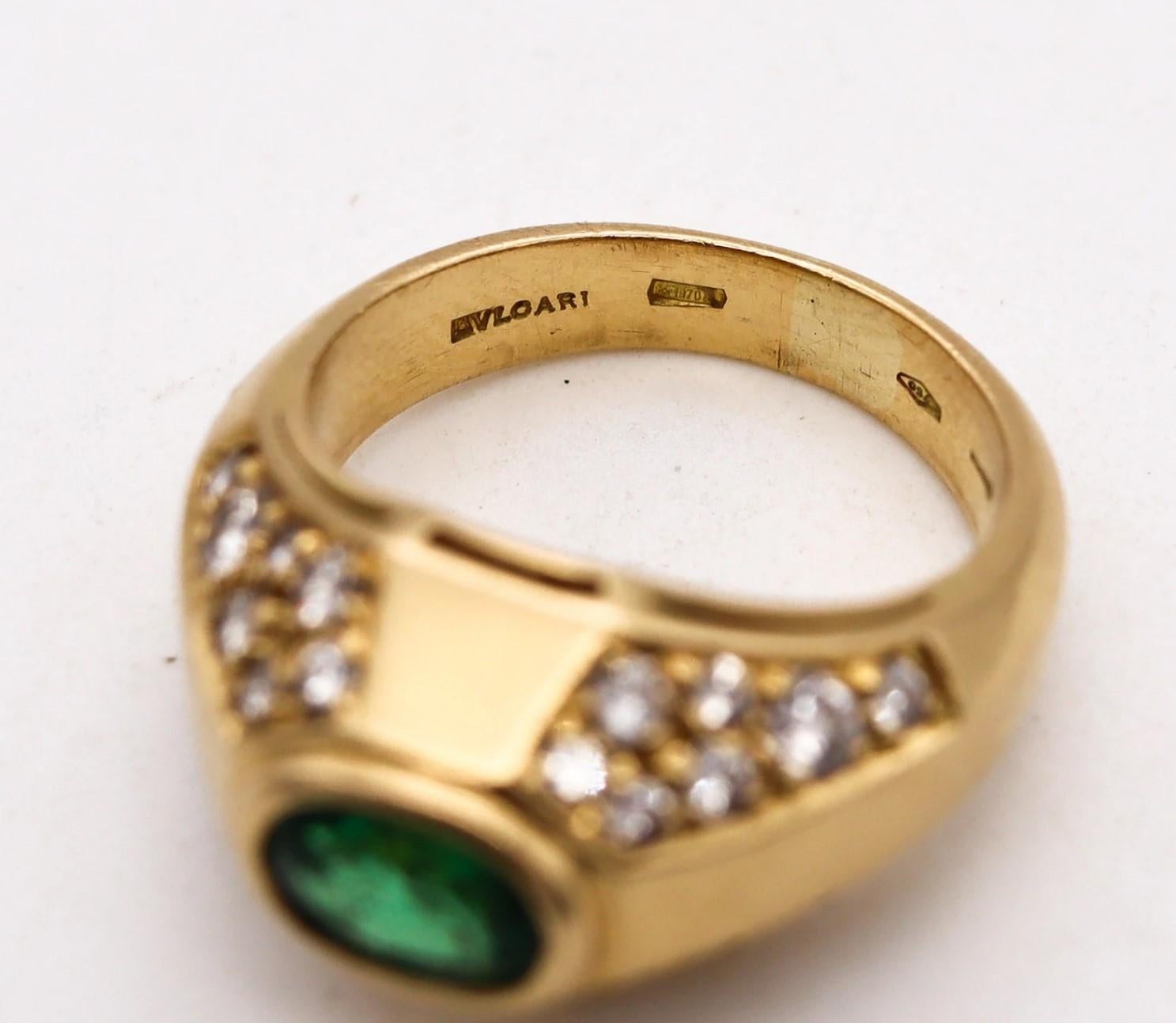 Women's Bvlgari Roma Trombino Ring in 18Kt Yellow Gold with 1.82 Cts Emerald & Diamonds