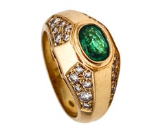 Bvlgari Roma Trombino Ring in 18Kt Yellow Gold with 1.82 Cts Emerald & Diamonds
