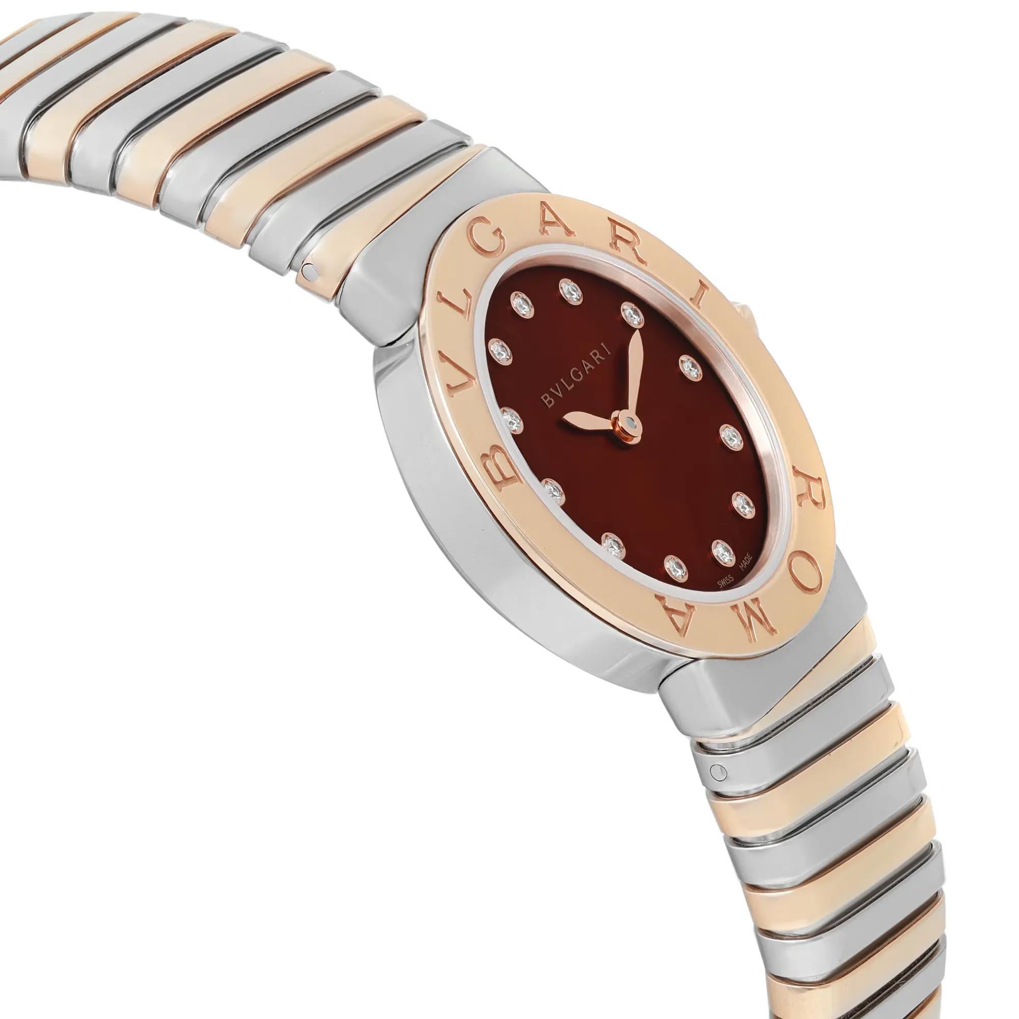 Women's or Men's New Bvlgari Roma Tubogas 18K Rose Gold Steel Diamond Brown Dial Watch 102456