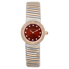New Bvlgari Roma Tubogas 18K Rose Gold Steel Diamond Brown Dial Watch 102456