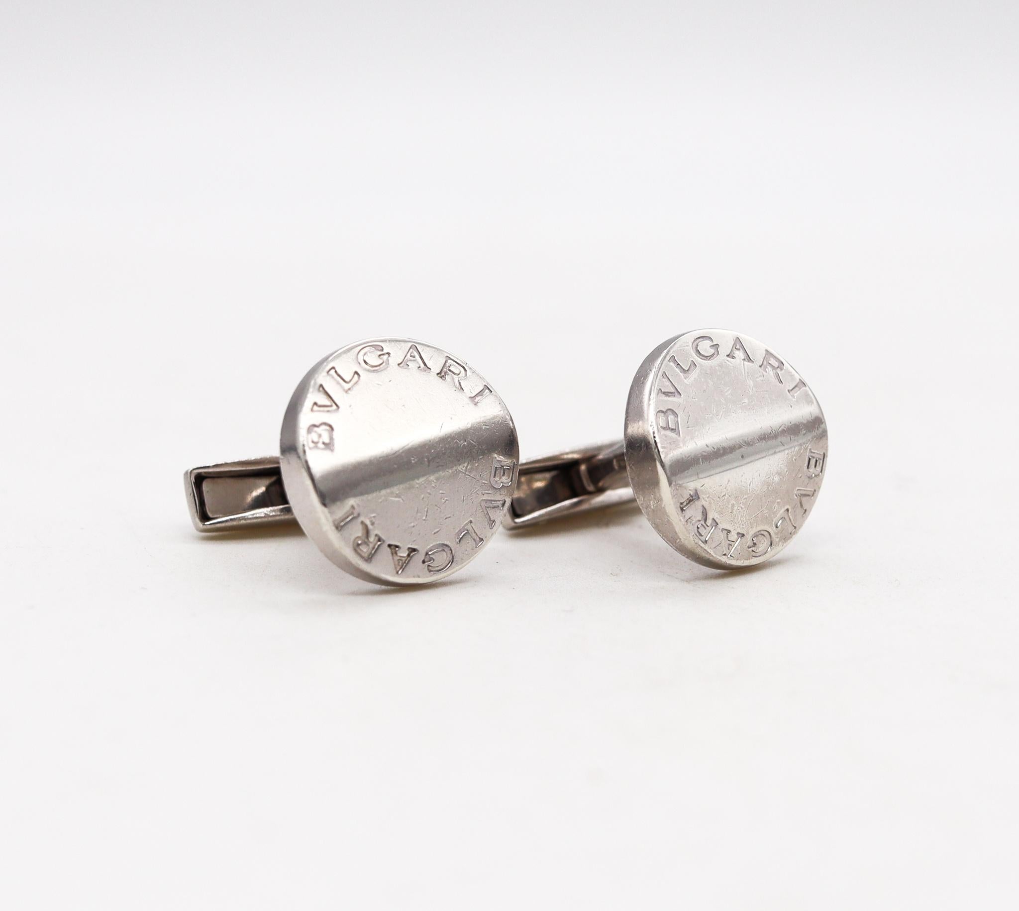Modernist Bvlgari Roma Vintage Pair of Cufflinks in Solid .925 Sterling Silver For Sale