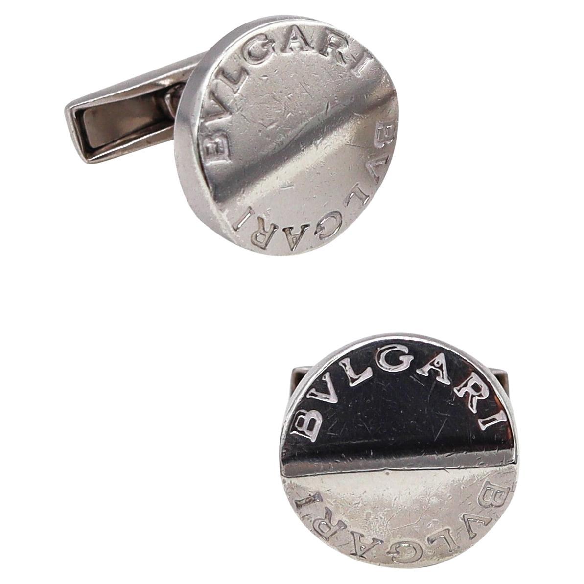 Bvlgari Roma Vintage Pair of Cufflinks in Solid .925 Sterling Silver For Sale