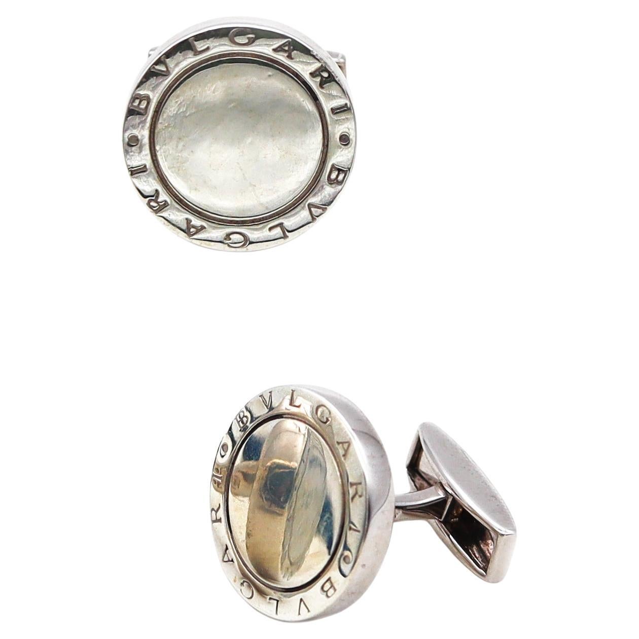 Bvlgari Roma Vintage Pair Of Toggle Round Cufflinks Solid .925 Sterling Silver For Sale
