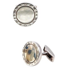 Bvlgari Roma Vintage Pair Of Toggle Round Cufflinks Solid .925 Sterling Silver
