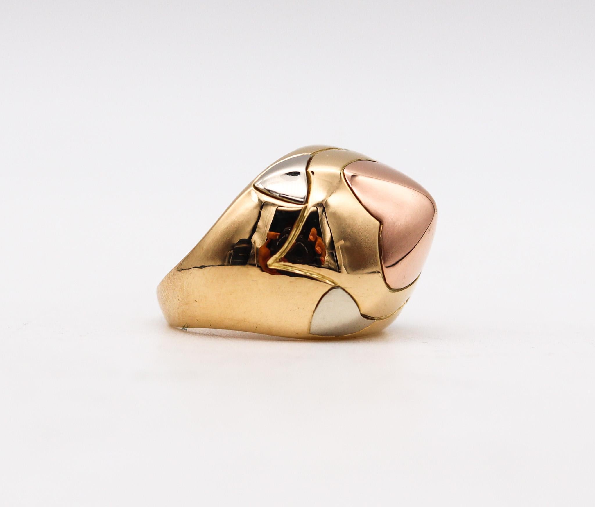 Bvlgari Roma Vintage Pyramid Multi Tone Cocktail Ring In Solid 18Kt Gold In Excellent Condition In Miami, FL