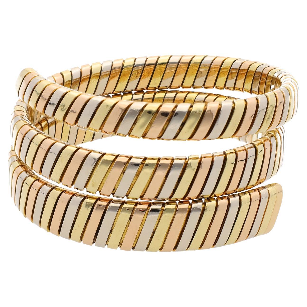 Bvlgari Roma Vintage Tre Colore Gold Tubogas Tapered Spiral Bracelet